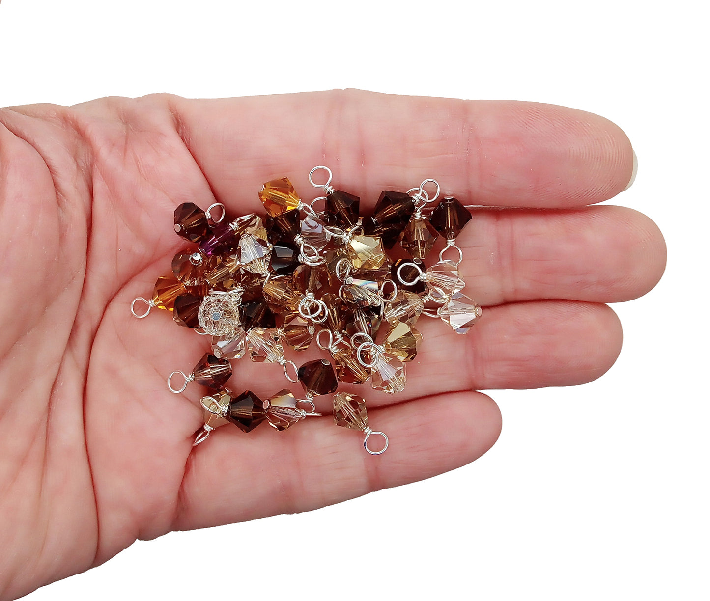 Brown & Gold Bicone Dangles, 25 Crystal 6mm Bead Charms