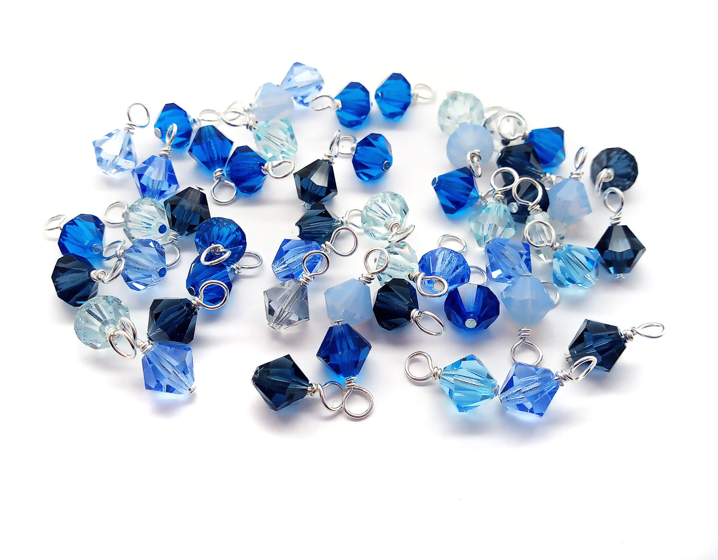Blue Bicone Dangles, 25 Crystal 6mm Bead Charms in Various Blue Shades