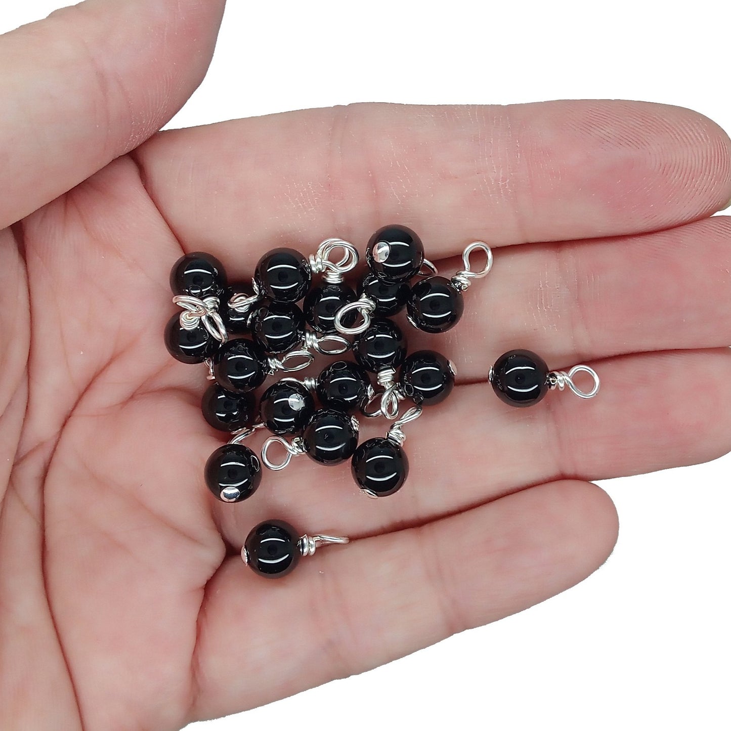 Black Onyx 6mm Bead Charms, Gemstone Dangles - Adorabilities Charms & Trinkets