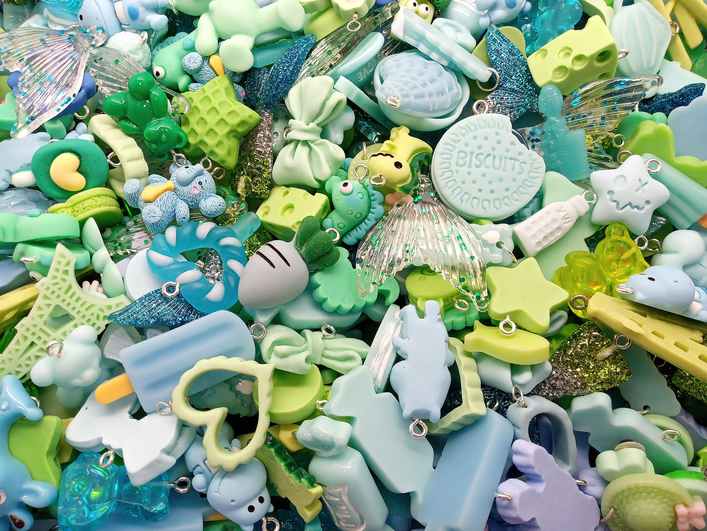Blue & Green Charm Mix, 20 pc Cute Resin Cabochon Grab Bag
