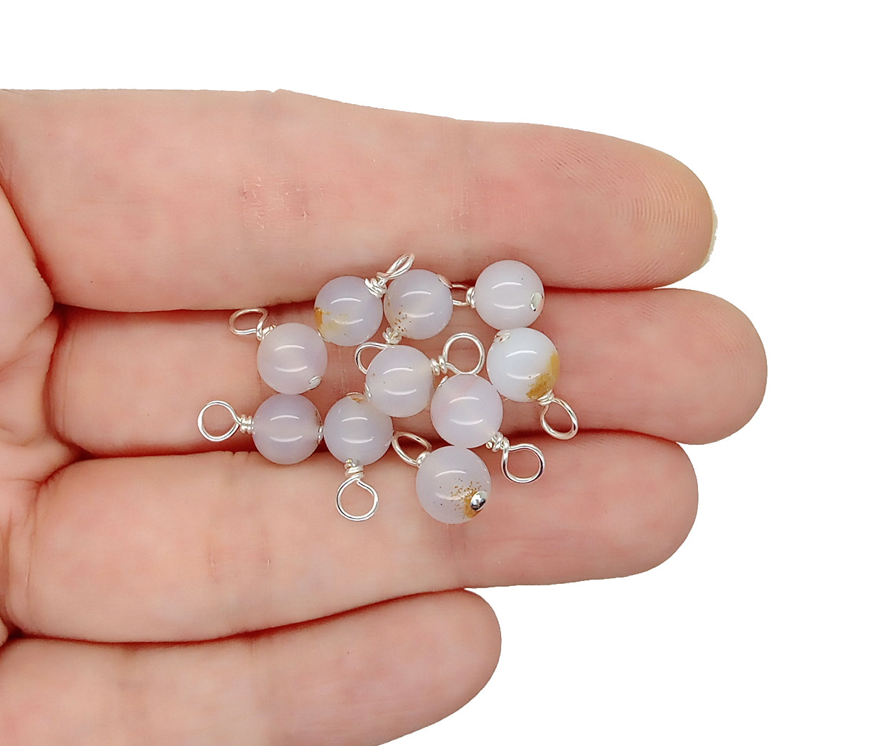 Blue Chalcedony Bead Charms, Natural 6mm Gemstone Dangles, 10 pc