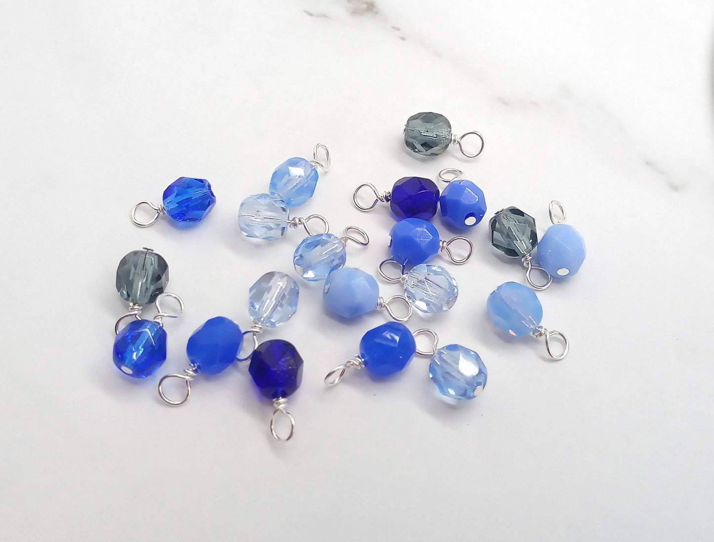 Blue Czech Glass Bead Charms, 6mm Faceted Bead Dangle Charms - Adorabilities Charms & Trinkets
