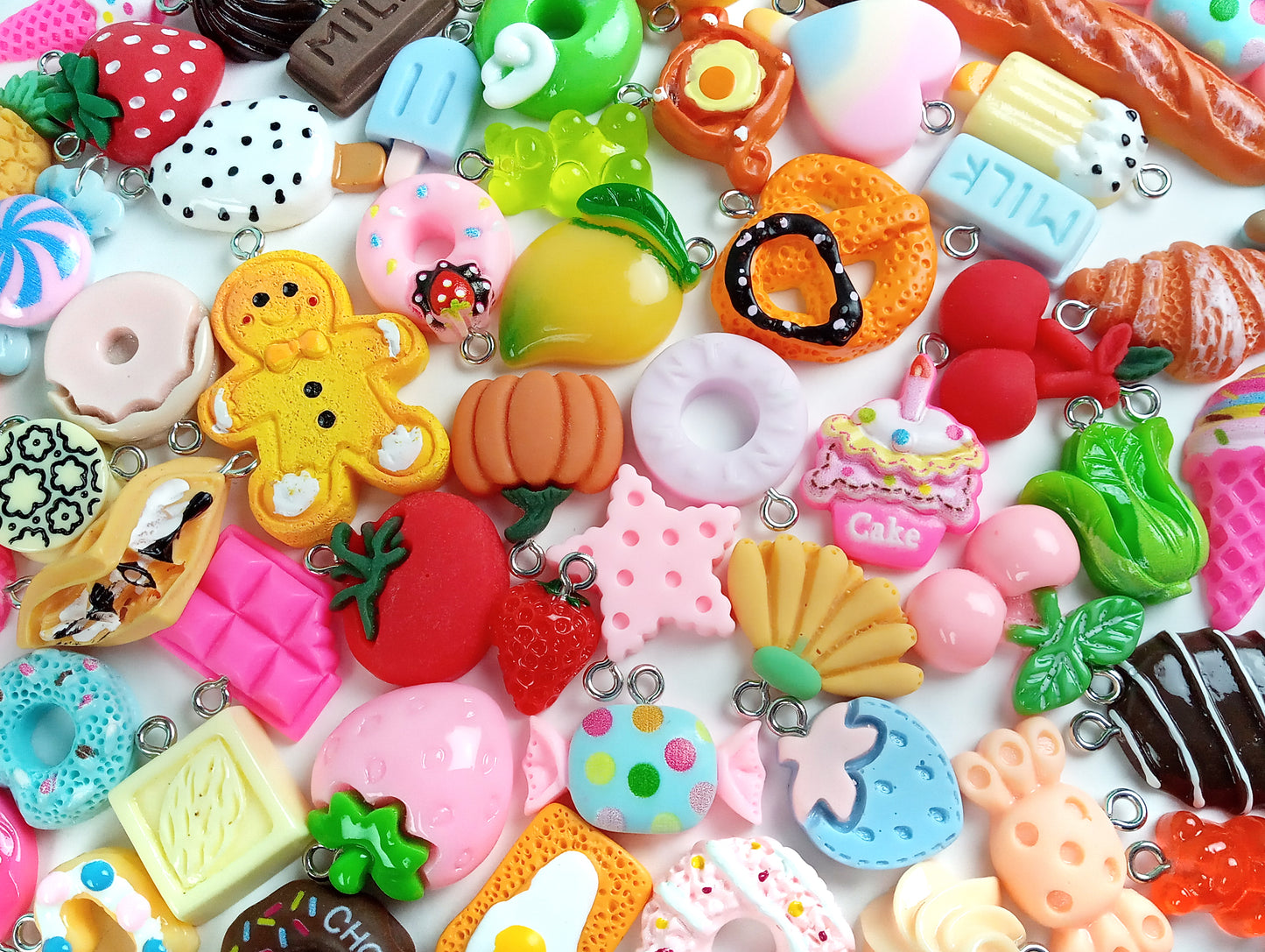 Mixed Food Charms, Kawaii Resin Cabochon Candy & Fruit Grab Bag - Adorabilities Charms & Trinkets