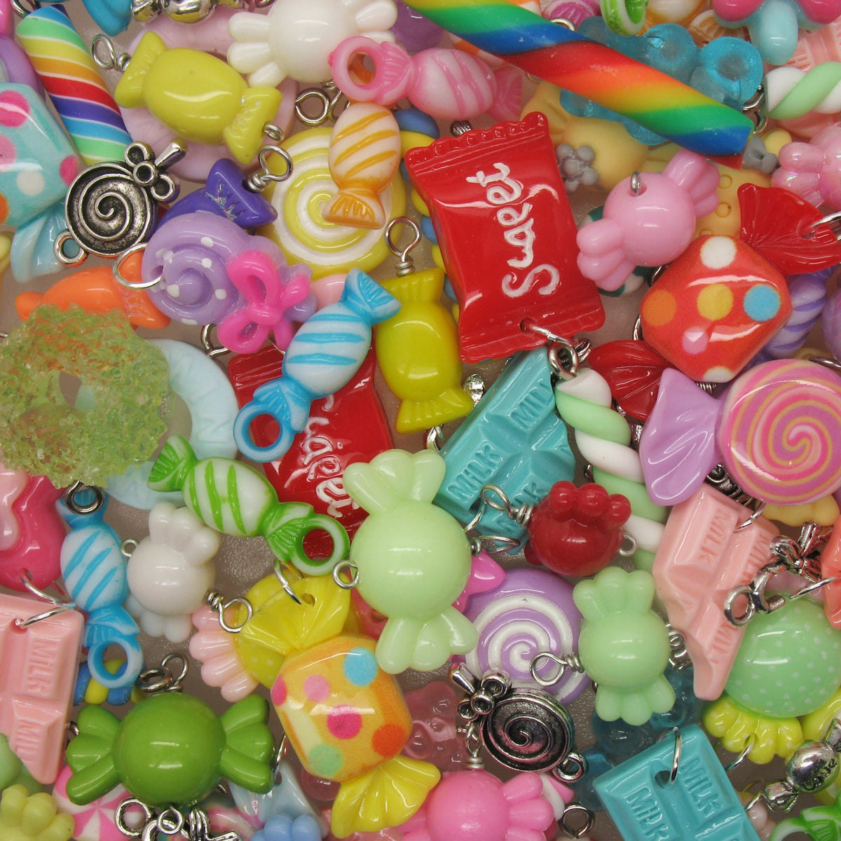 Glitter Candy Charms, 2 pieces, Cute Resin Cabochon Food Pendants