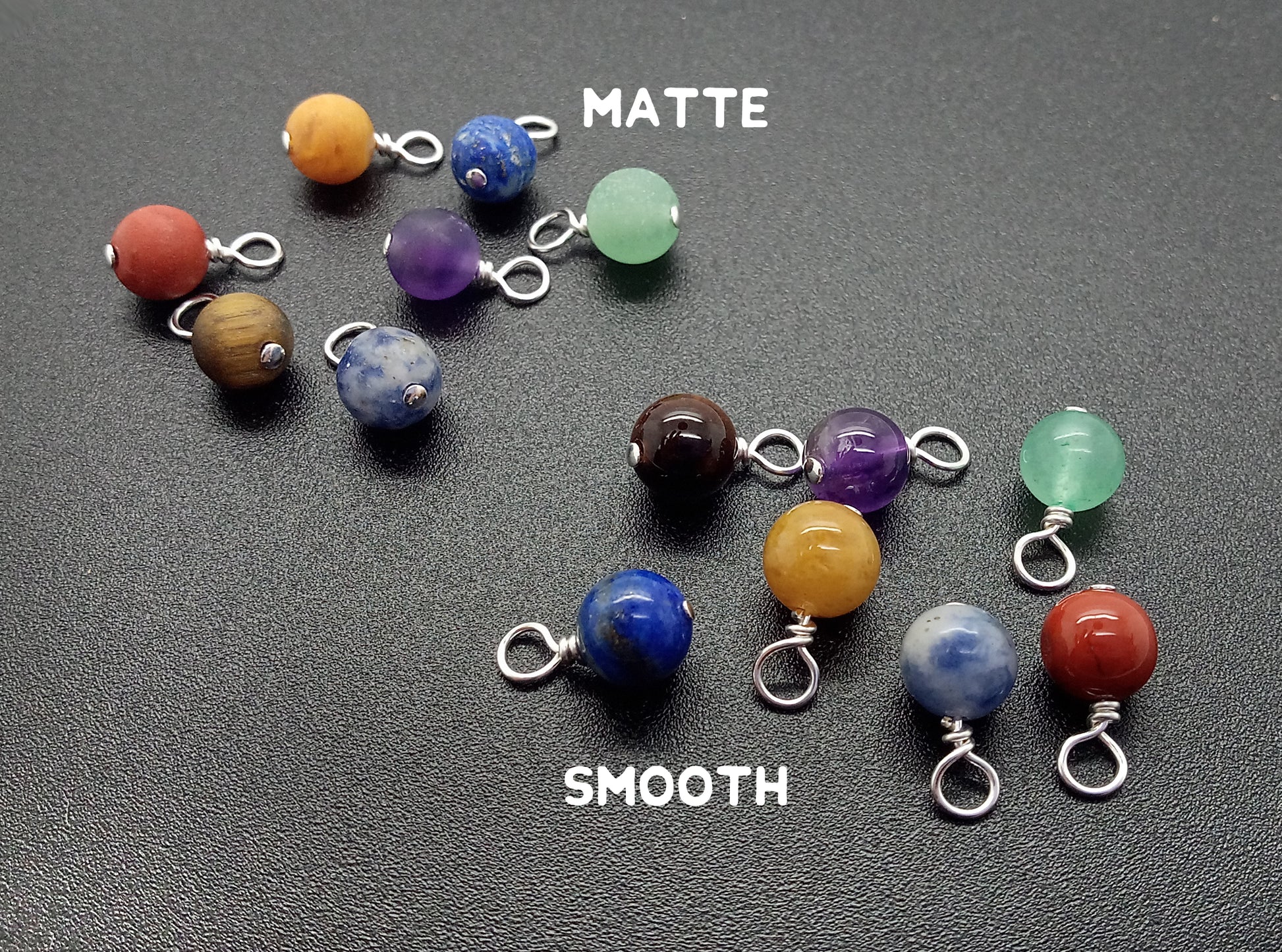 Matte Chakra Gemstone Charms, 7 piece set of Chakra Bead Dangles - Adorabilities Charms & Trinkets