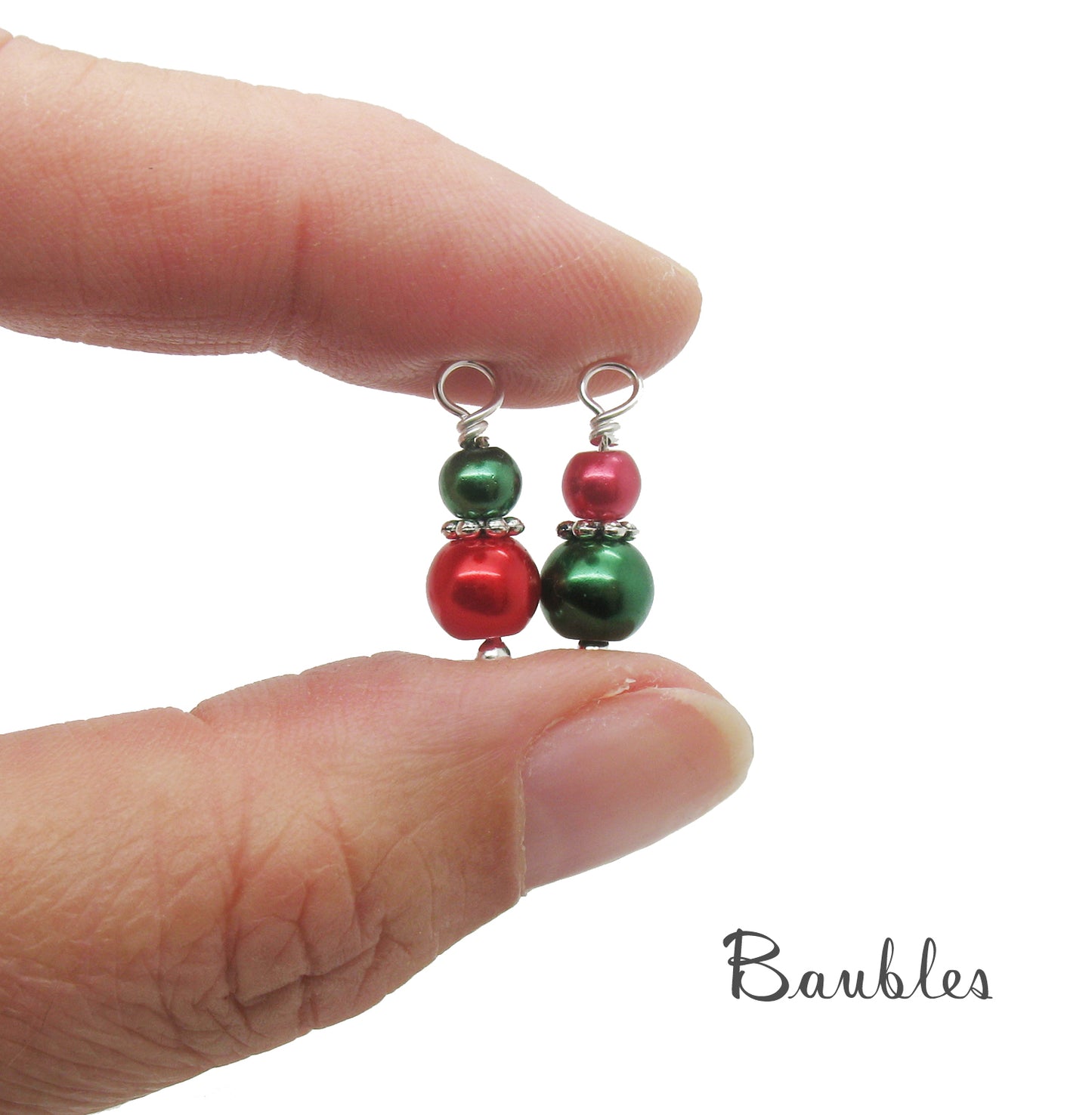 Christmas Charms - Pretty Red & Green Bead Charm Dangles Xmas - Adorabilities Charms & Trinkets