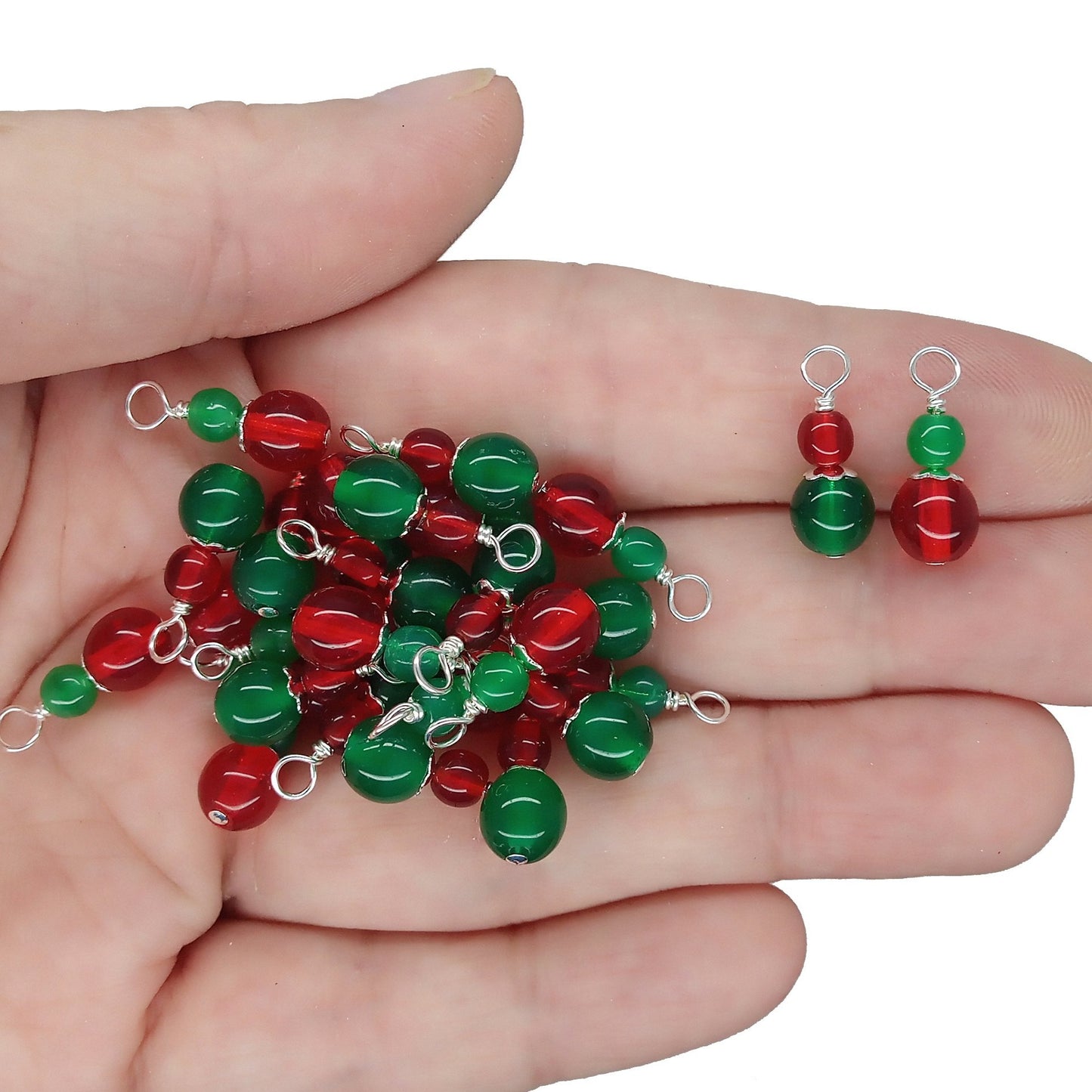 Christmas Dangle Charms, Czech Druk Pressed Bead Charms - Adorabilities Charms & Trinkets