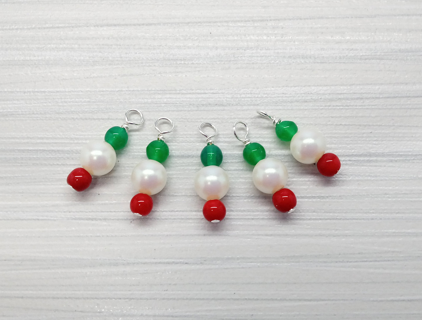 Pearl Christmas Charms, Red and Green Bead Dangles - Adorabilities Charms & Trinkets