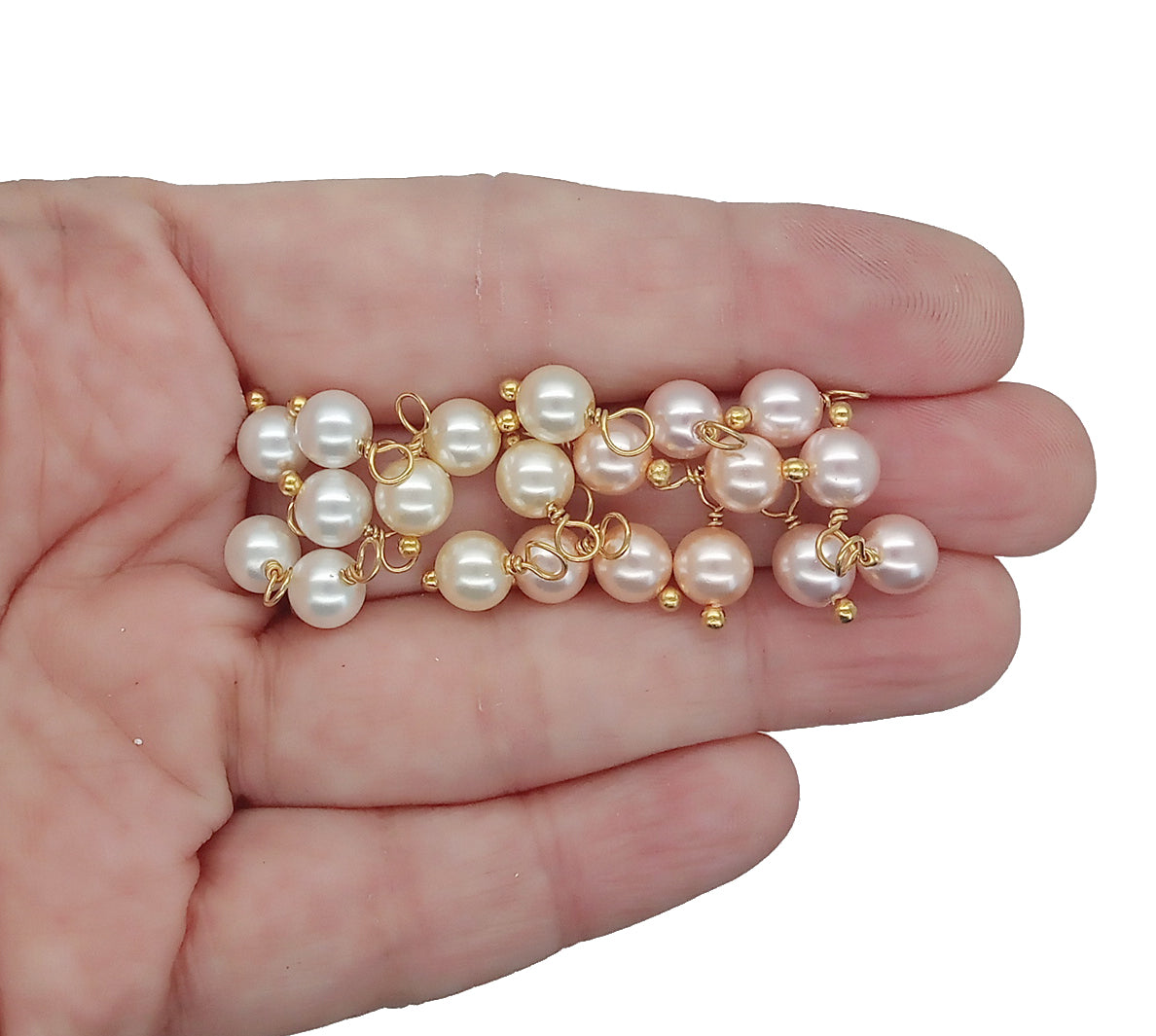 Crystal Pearl Dangles, Pastel 6mm Pearl Charms with Gold-Tone Wire - Adorabilities Charms & Trinkets