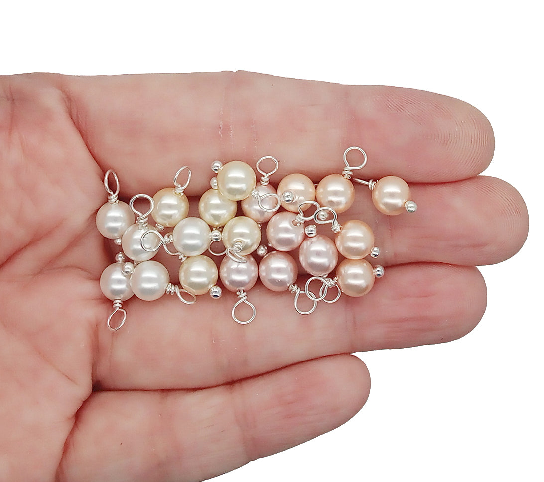 Crystal Pearl Dangle Charms, Pastel 6mm Pearl Charms with Silver-Tone Wire - Adorabilities Charms & Trinkets