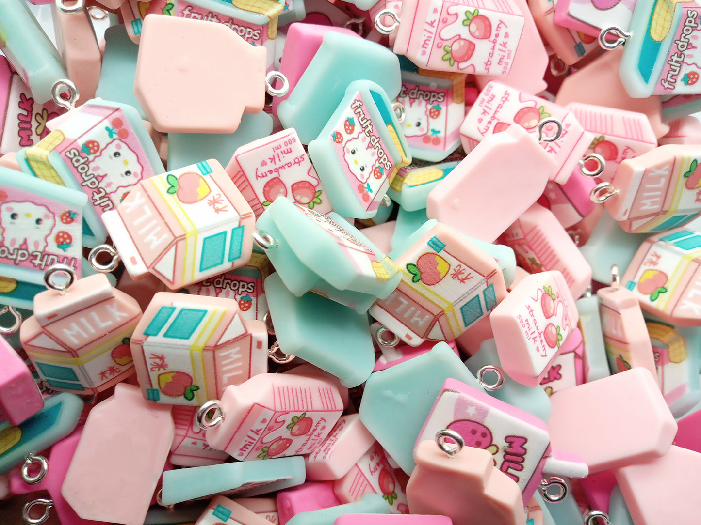 Kawaii Food Charms, Cute Pastel Drink Pendants, 8 pcs