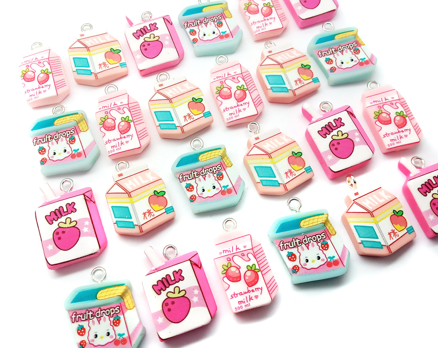 Kawaii Food Charms, Cute Pastel Drink Pendants, 8 pcs