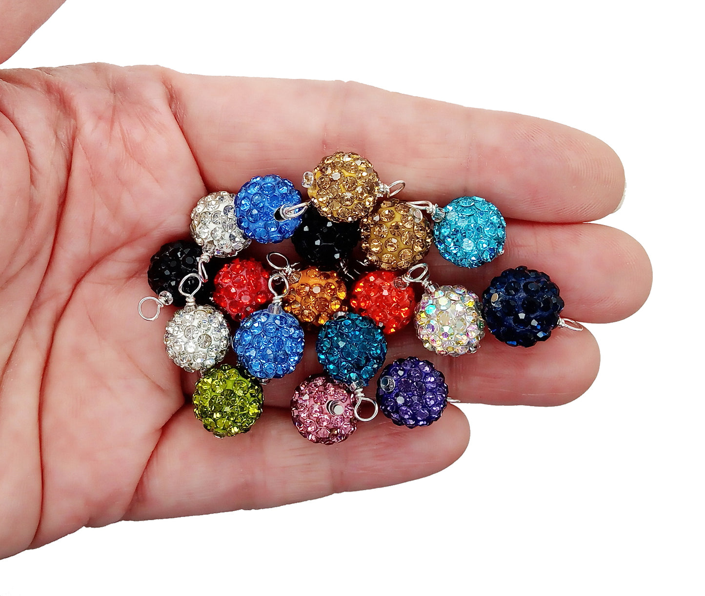 Rhinestone Bead Dangles, Colorful Sparkly Disco Ball Charms