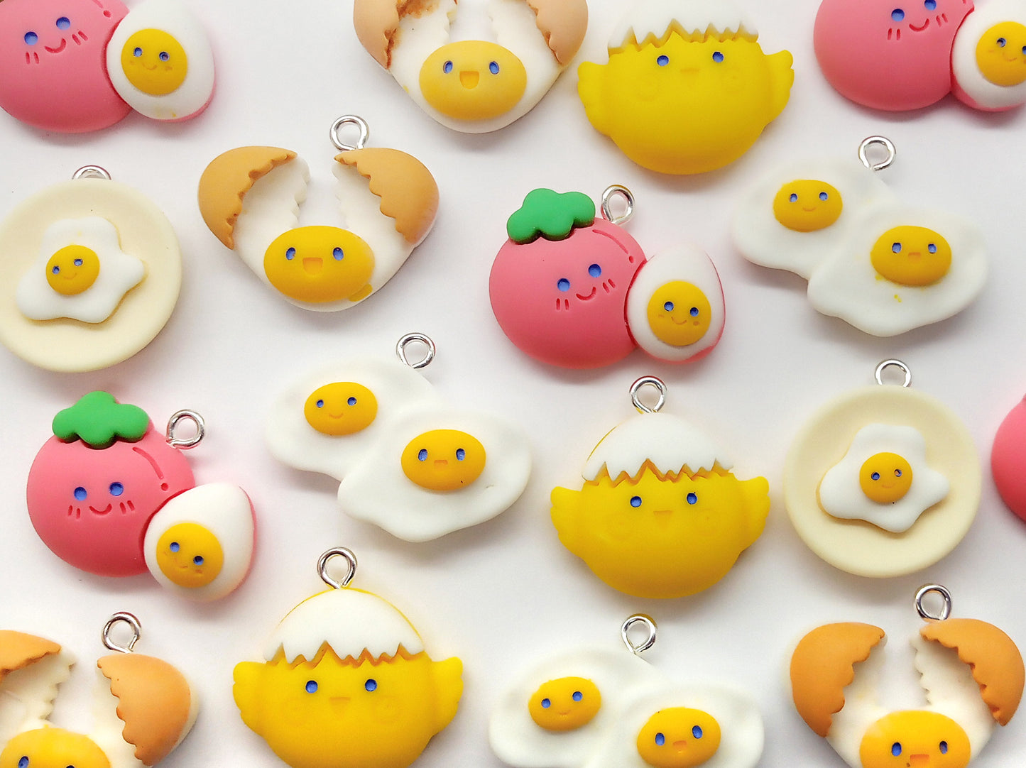 Egg Chick & Tomato Charms, Kawaii Resin Cabochon Set