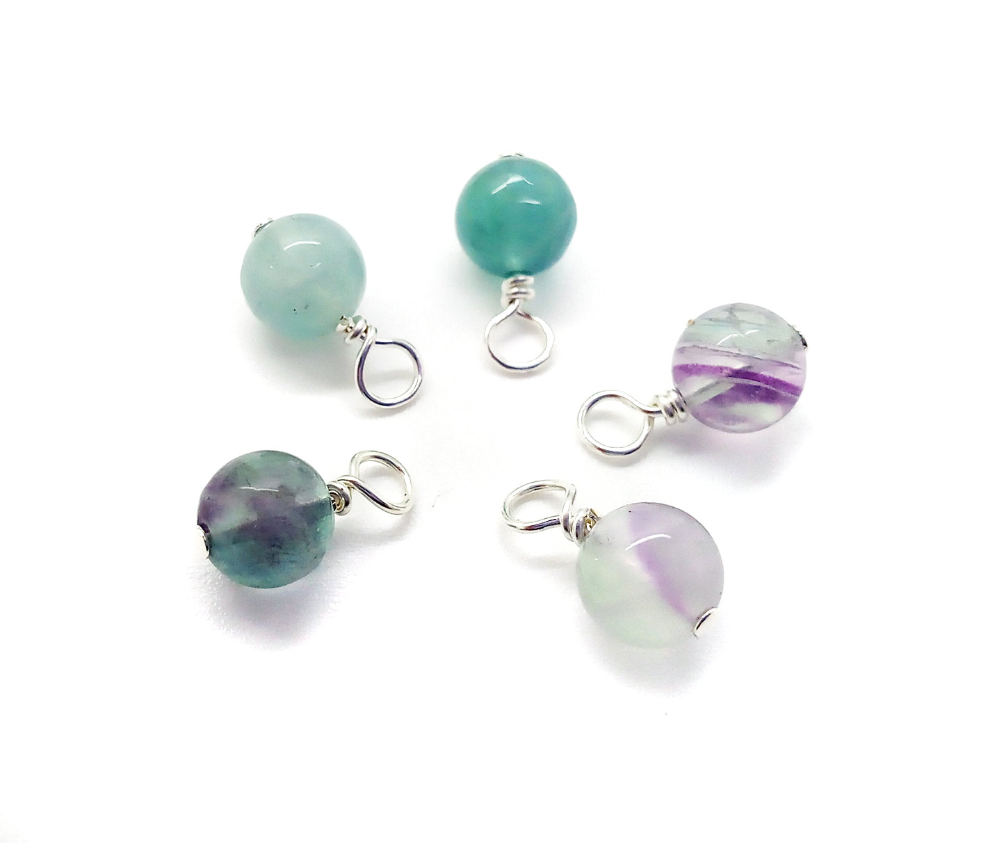 Fluorite 6mm Bead Charms, Natural Petrified Gemstone Dangles - Adorabilities Charms & Trinkets