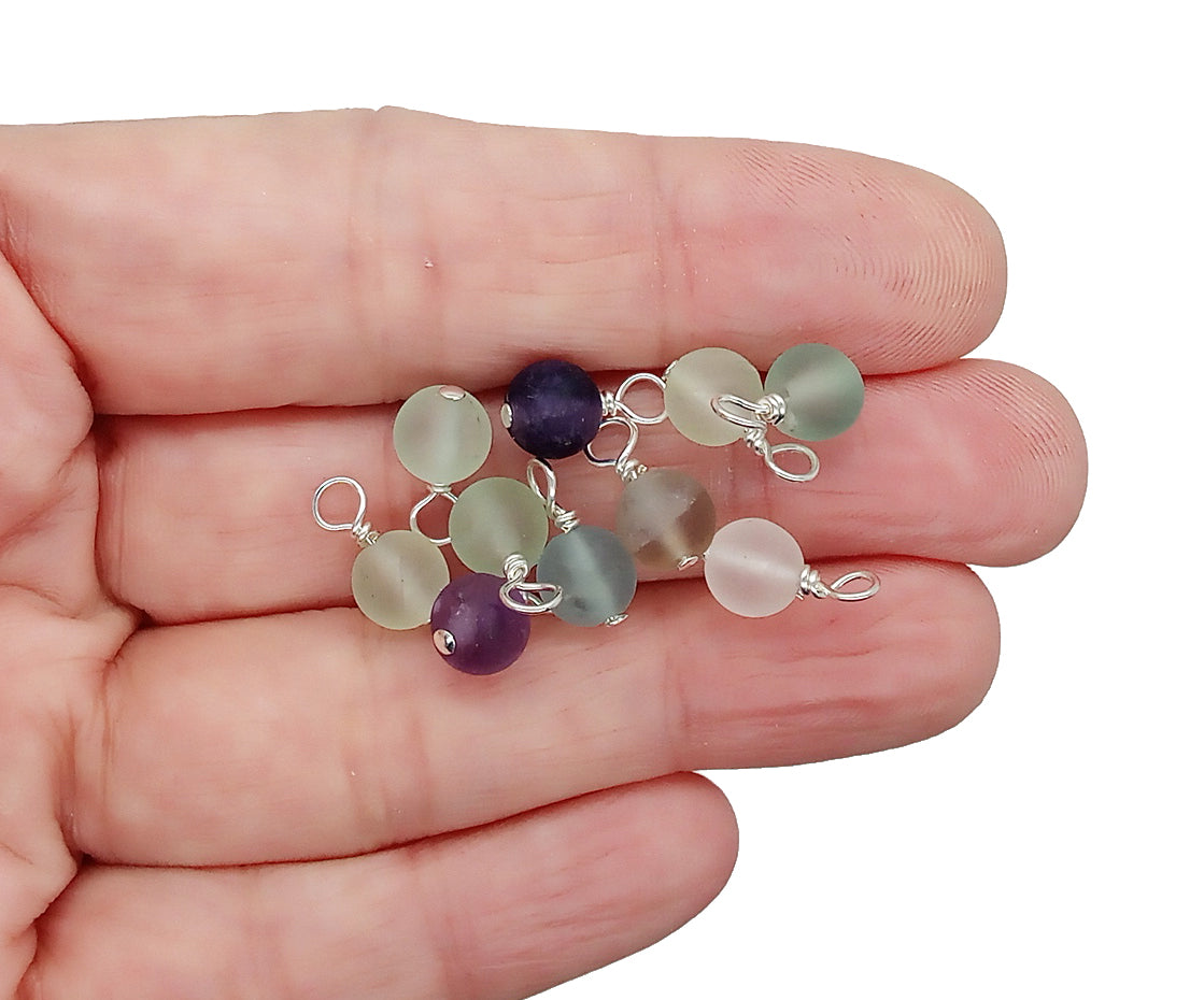 Matte Fluorite Bead Charms, Purple & Green 6mm Gemstone Dangles - Adorabilities Charms & Trinkets