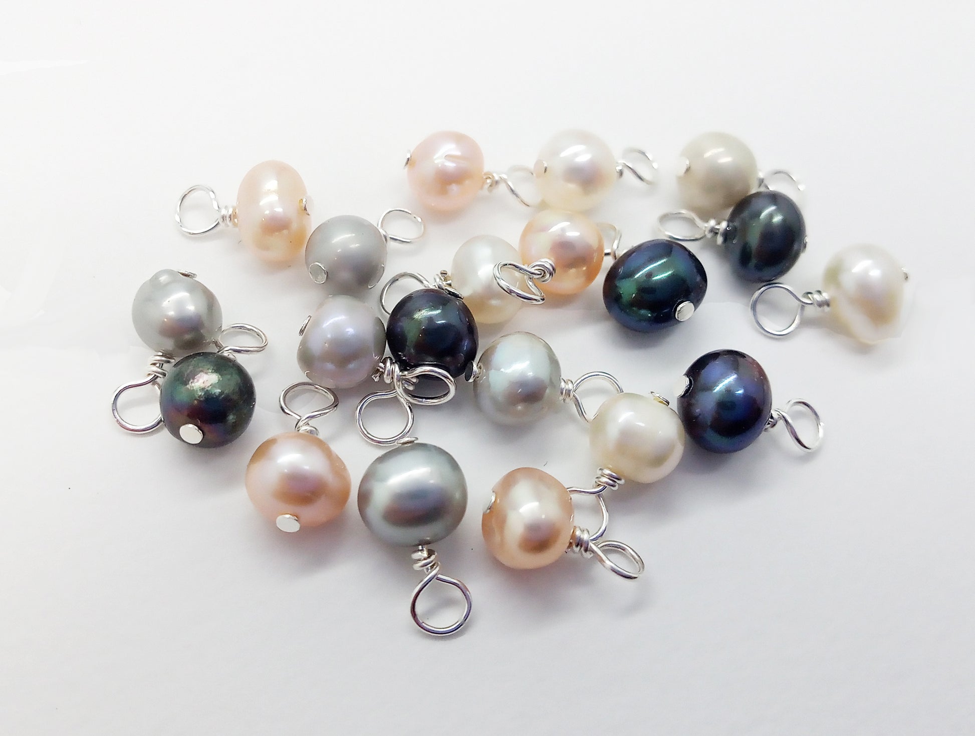 Tiny Colored Pearl Charms, 5mm - 6mm Freshwater Pearls in White, Peach, Gray and Black - Adorabilities Charms & Trinkets