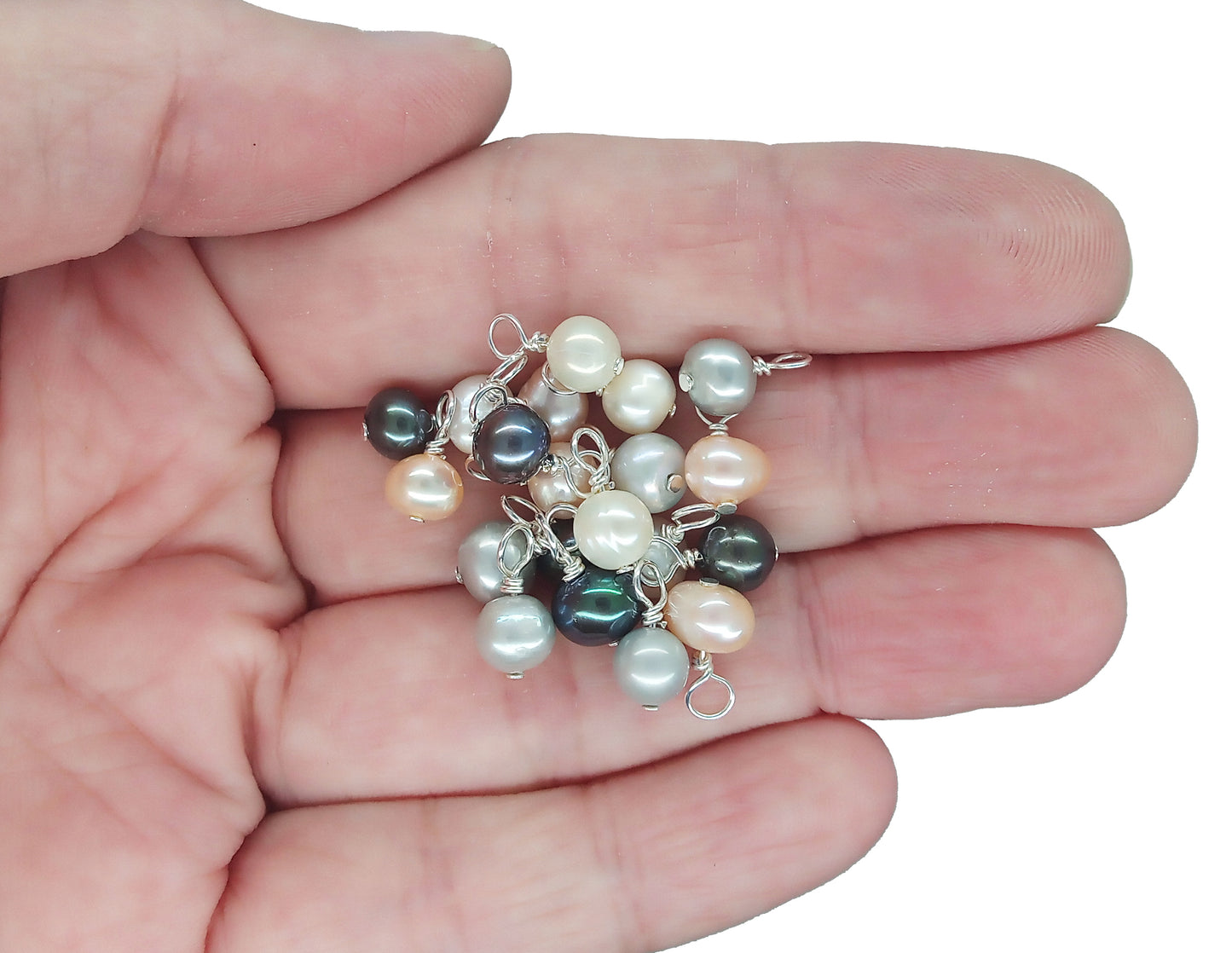 Tiny Colored Pearl Charms, 5mm - 6mm Freshwater Pearls in White, Peach, Gray and Black - Adorabilities Charms & Trinkets