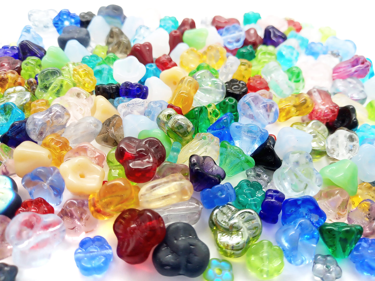 Glass Flower Bead Assortment, 50 pieces, Mix of Colors and Styles