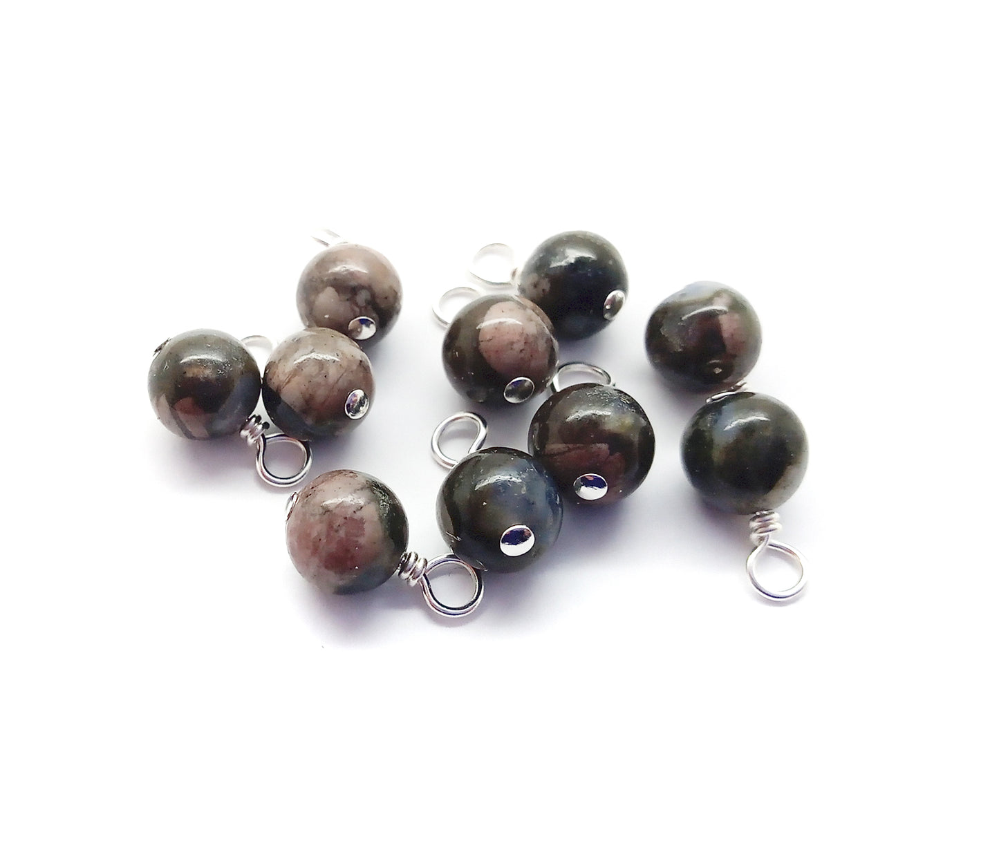 Glaucophane 6mm Bead Charms, 10 pieces, Gemstone Dangles