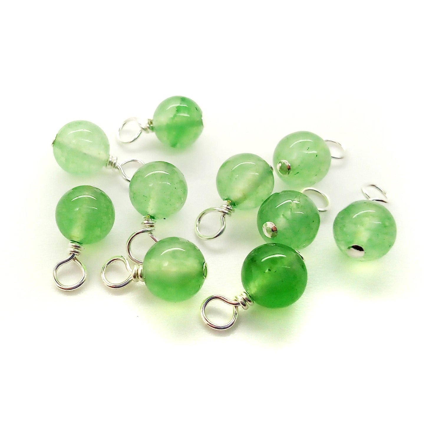 Green Chalcedony Bead Charms, Natural 6mm Gemstone Dangles, 10 pc