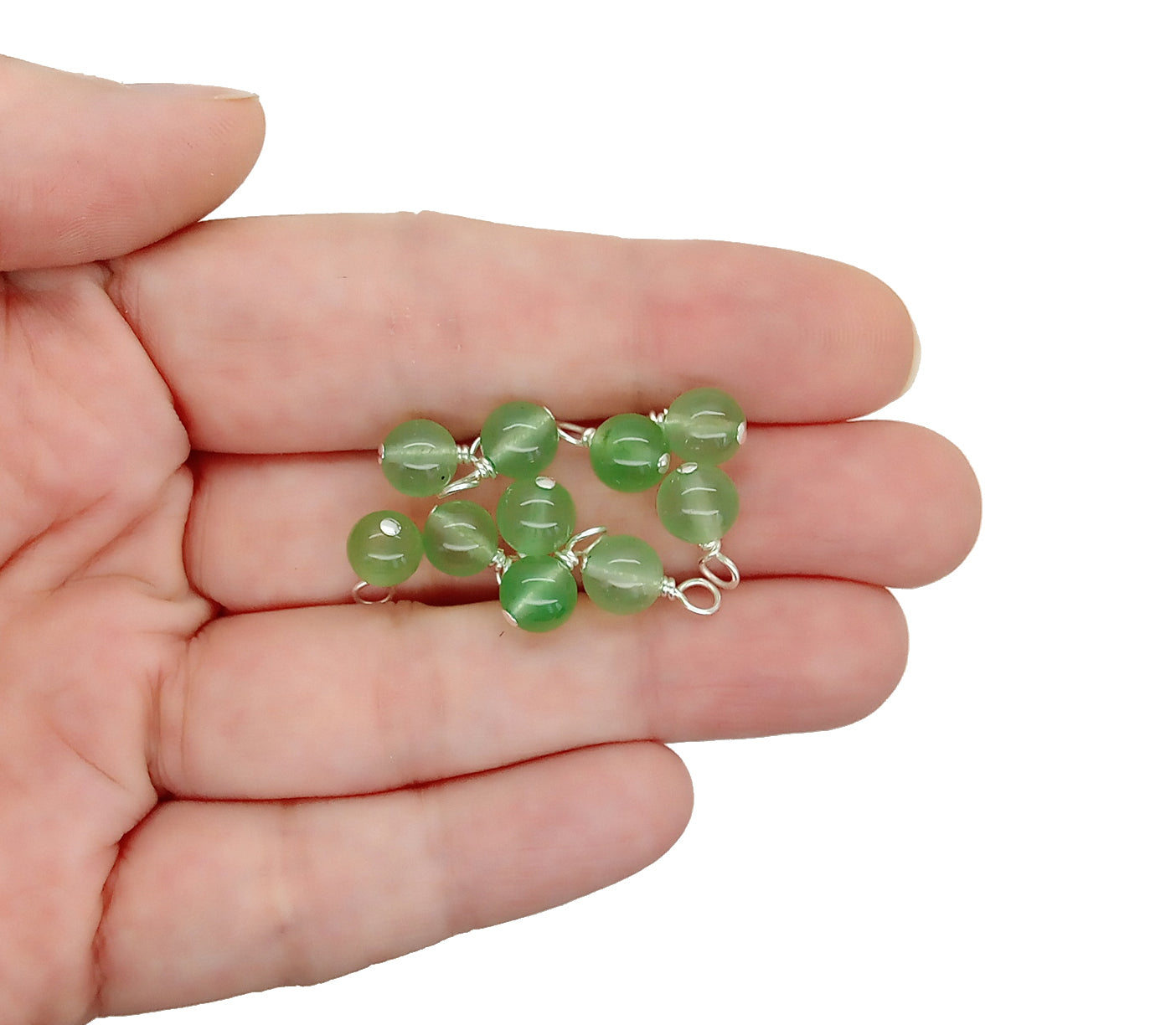 Green Chalcedony Bead Charms, Natural 6mm Gemstone Dangles, 10 pc