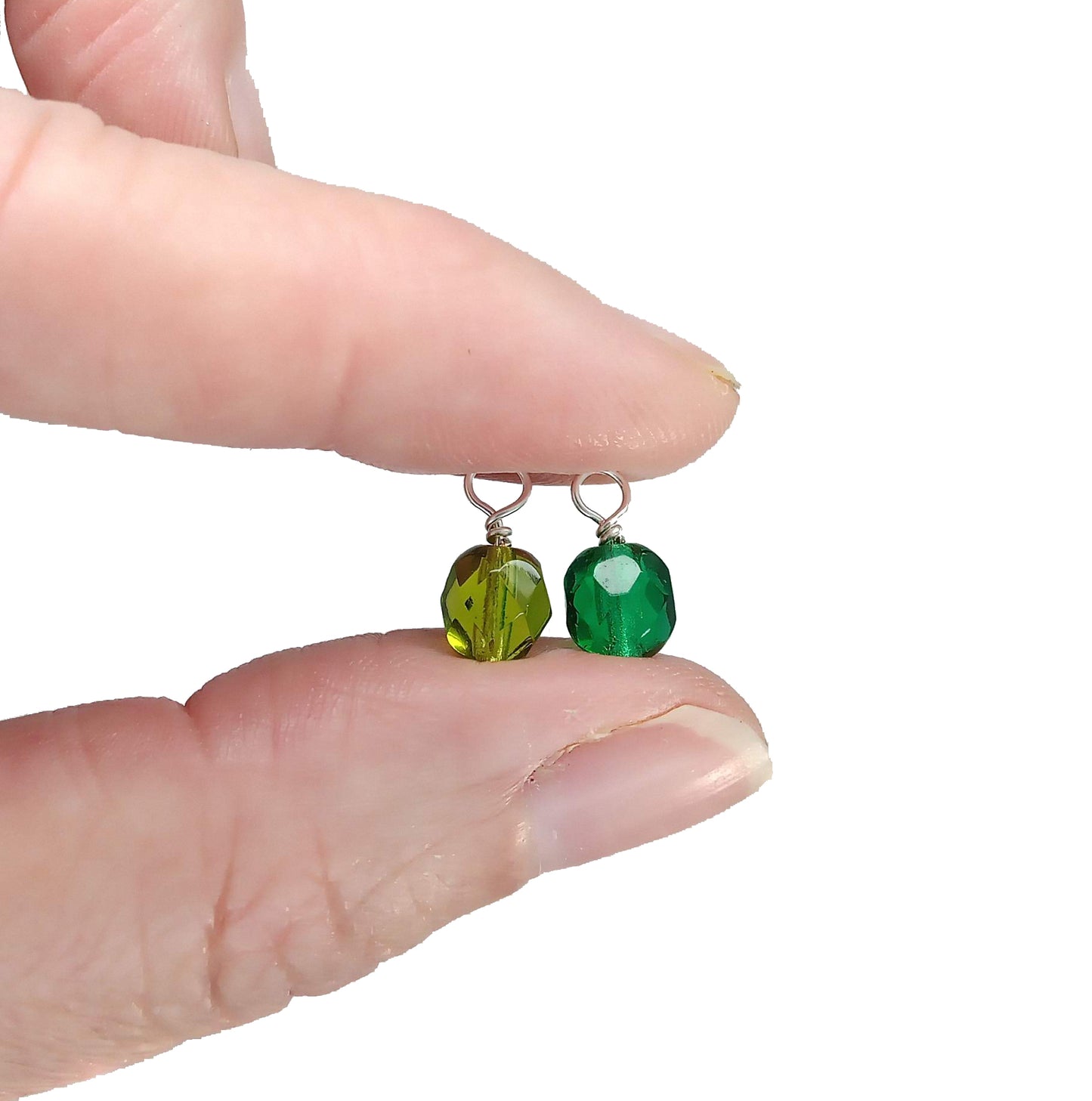 Green Czech Glass Bead Charms, 6mm Faceted Bead Dangle Charms - Adorabilities Charms & Trinkets