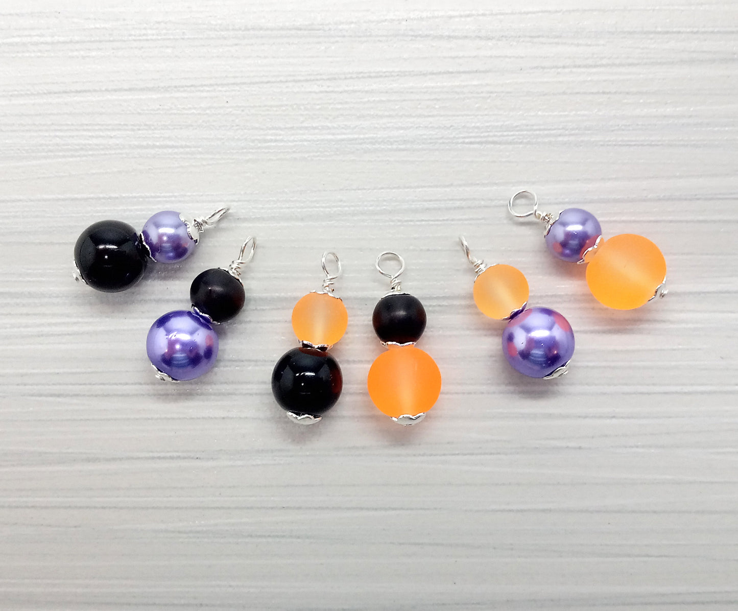 Pretty Halloween Charms, Orange Purple & Black Glass Bead Dangle Pairs for Earrings - Adorabilities Charms & Trinkets