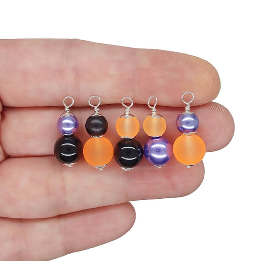 Pretty Halloween Charms, Orange Purple & Black Glass Bead Dangle Pairs for Earrings - Adorabilities Charms & Trinkets