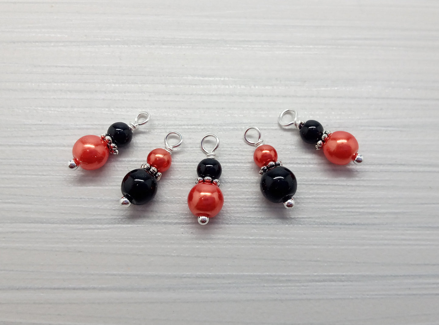 Halloween Bead Charms - Orange & Black Glass Pearl Dangles - Adorabilities Charms & Trinkets