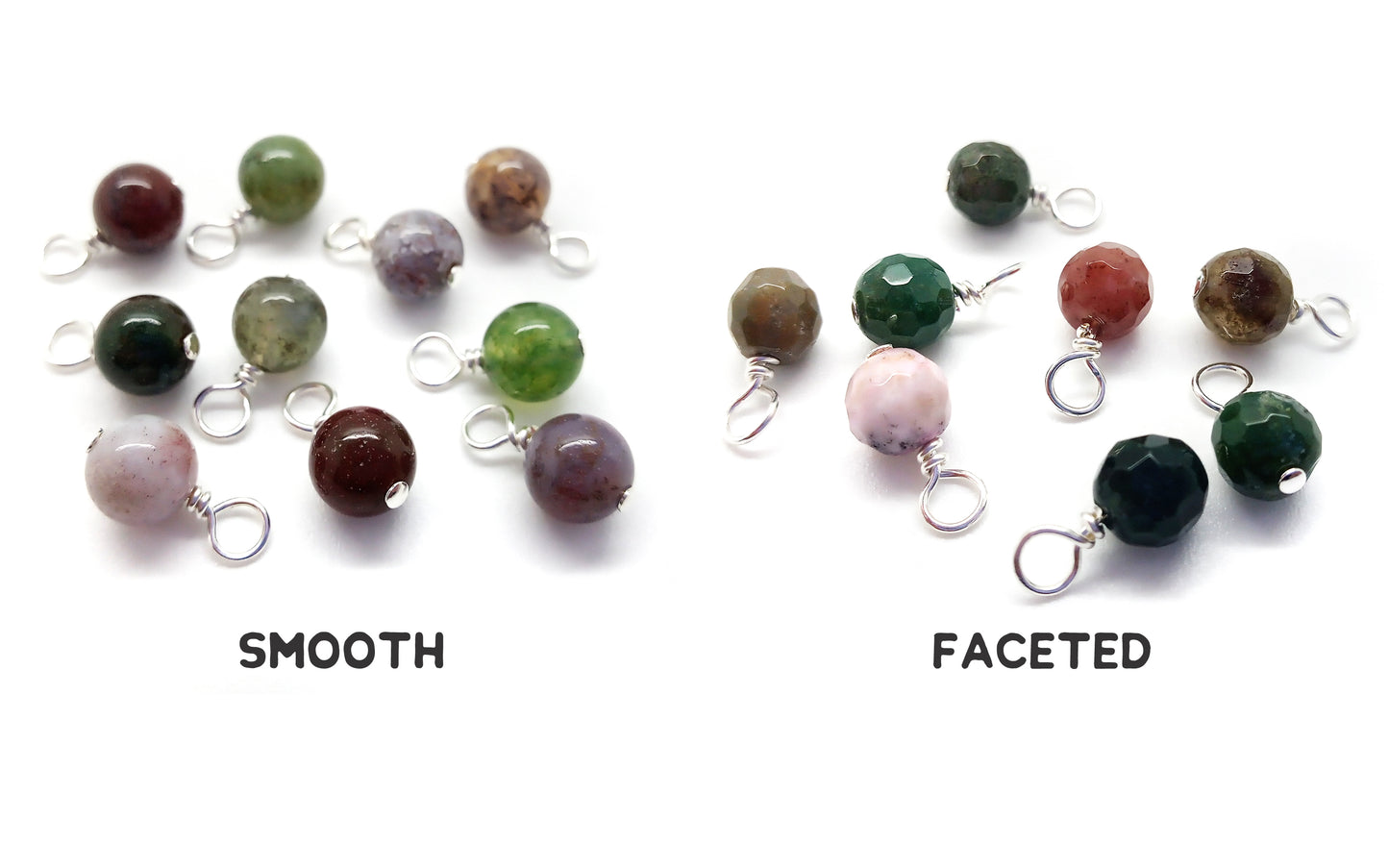 Indian Agate 6mm Bead Charms, Colorful Gemstone Dangles - Adorabilities Charms & Trinkets