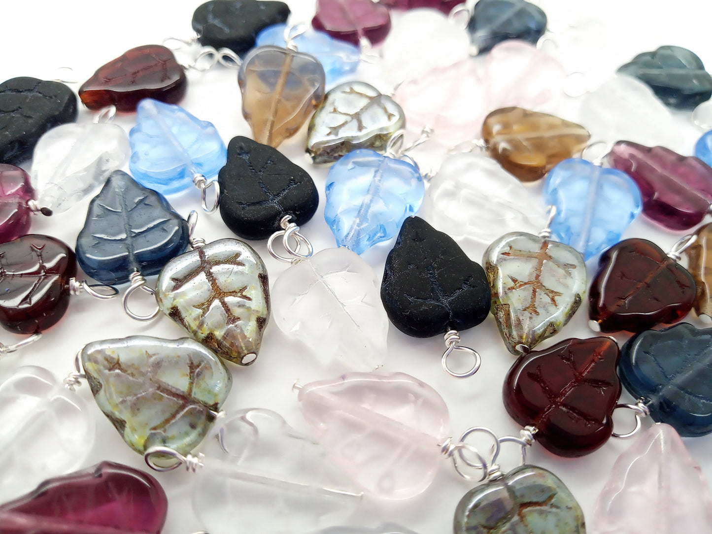 Mixed Leaf Bead Dangles, 20 pieces, Czech Glass Leaves Charms in Assorted Colors