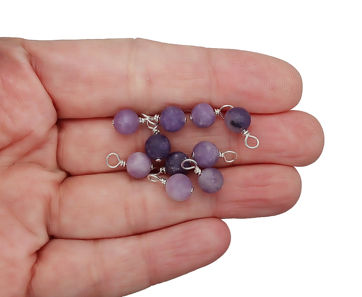 Lepidolite Bead Charms, 6mm Matte Purple Gemstone Dangles - Adorabilities Charms & Trinkets