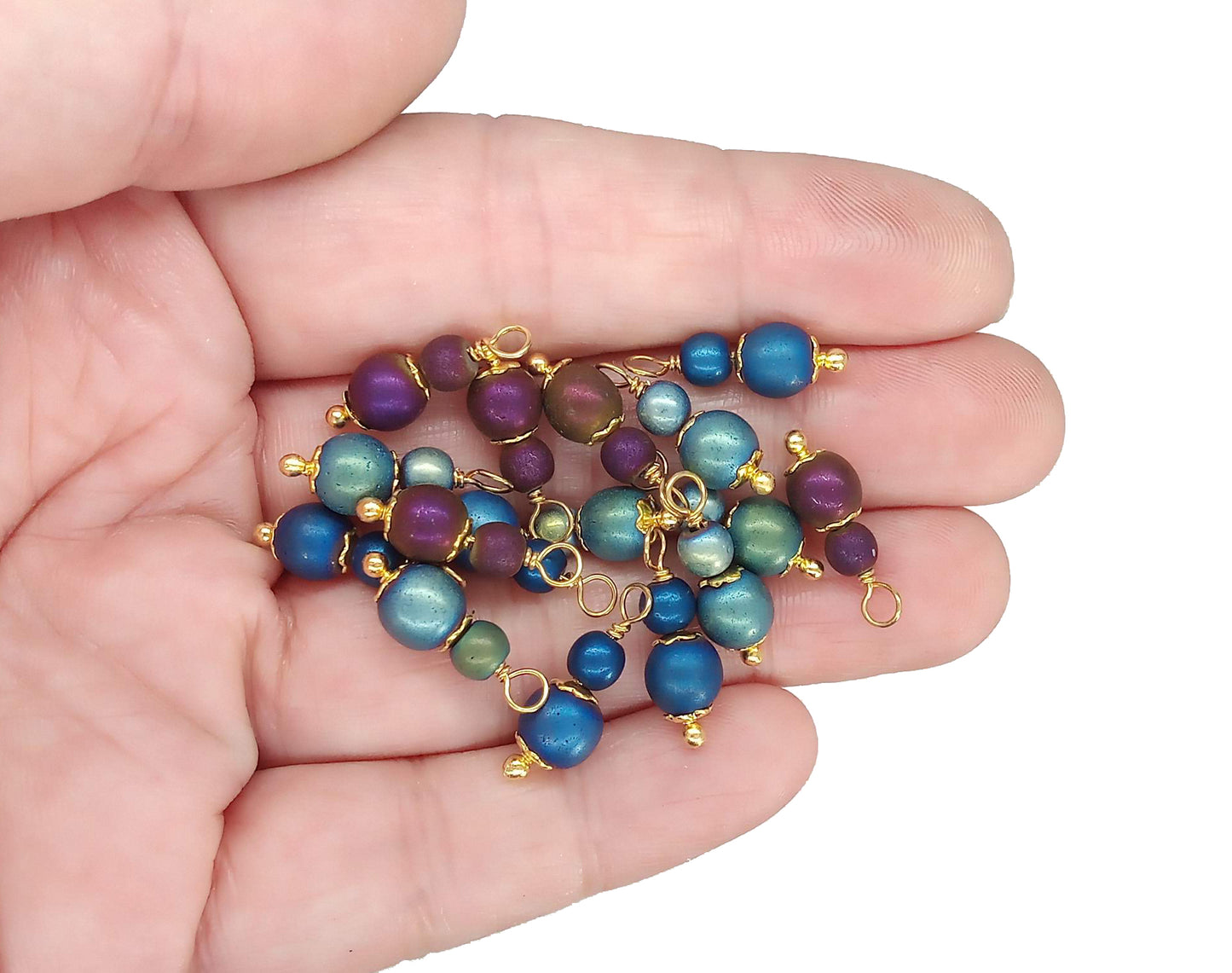 Pretty Purple Blue & Green Fancy Bead Dangles, with Gold-Tone Wire - Adorabilities Charms & Trinkets