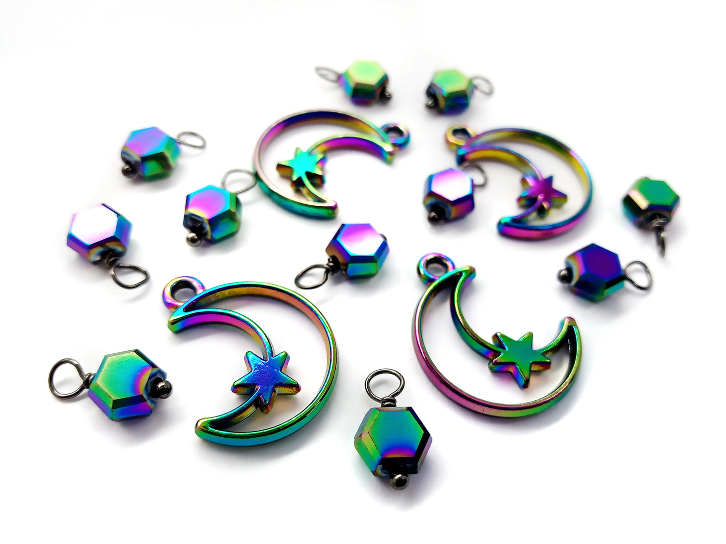 Beautiful Moon Charm Mix, Metallic Rainbow Dangles