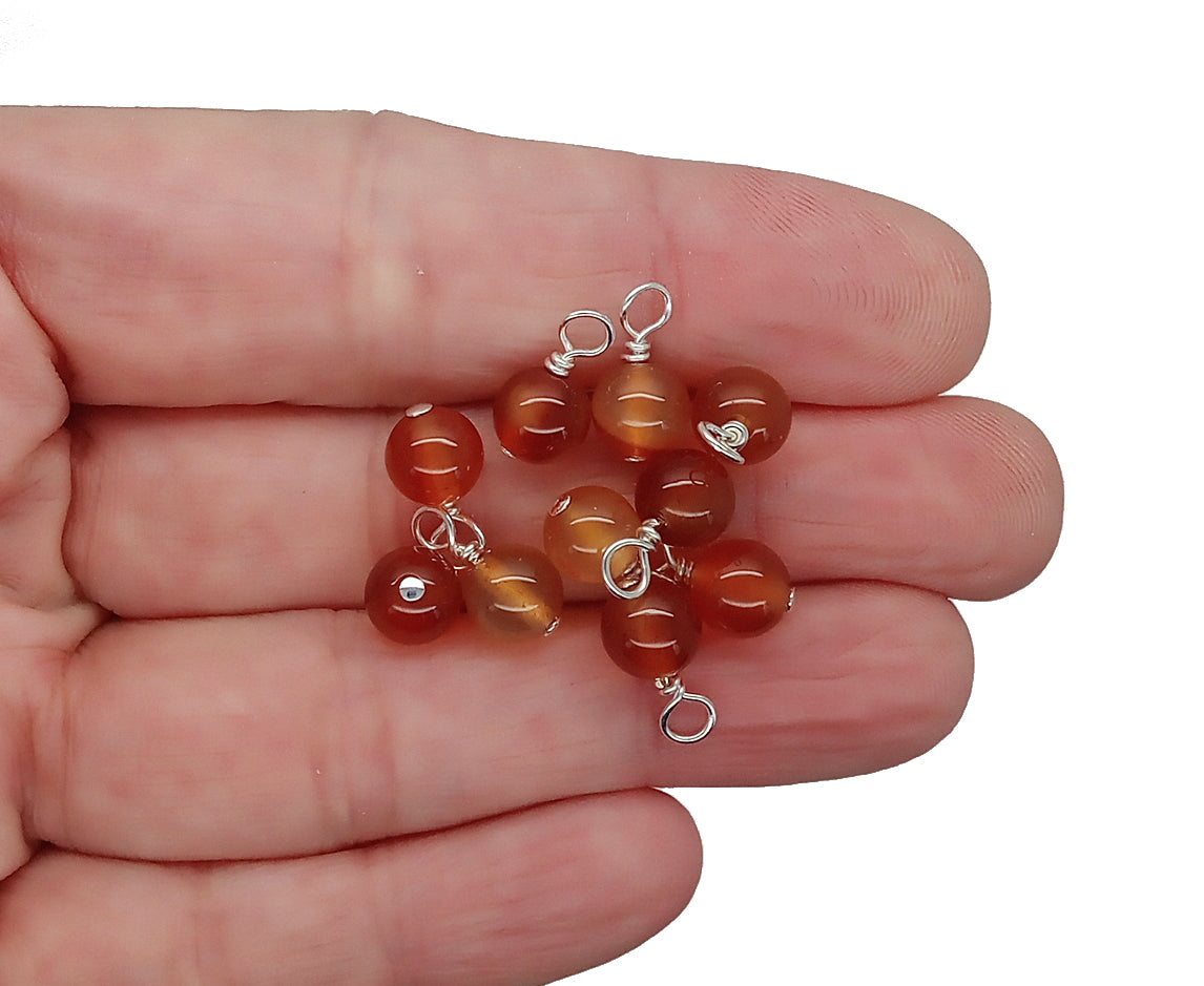 Orange Carnelian 6mm Bead Charms, 6mm Gemstone Dangles - Adorabilities Charms & Trinkets