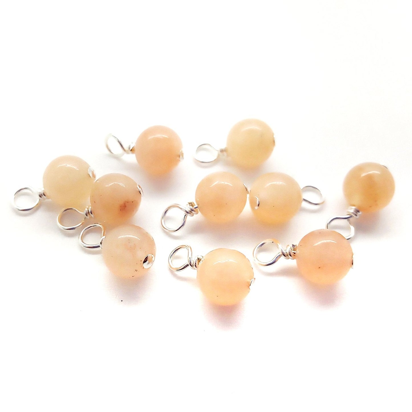 Peach Chalcedony Bead Charms, Natural 6mm Gemstone Dangles, 10 pc