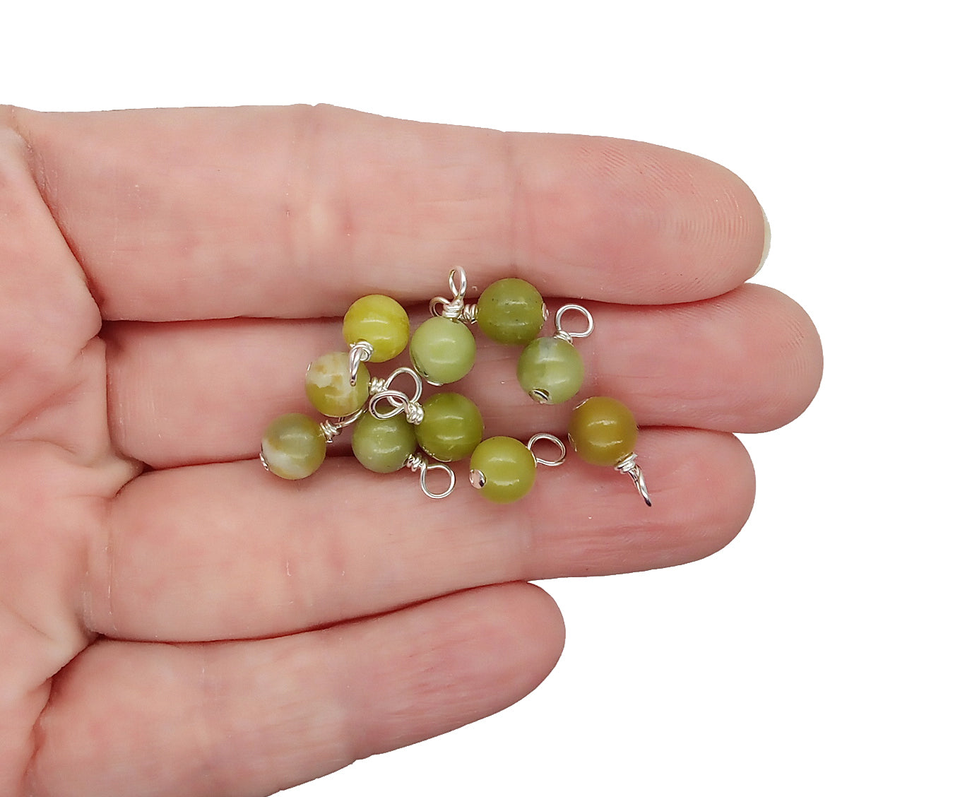 Peridot Dangle Charms, 6mm Natural Green Gemstone Dangles, 10 pcs