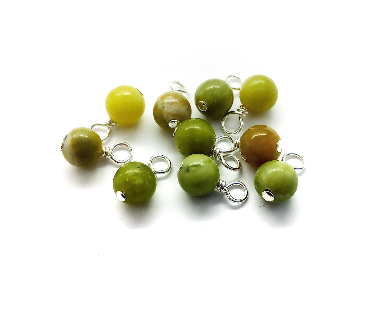 Peridot Dangle Charms, 6mm Natural Green Gemstone Dangles, 10 pcs