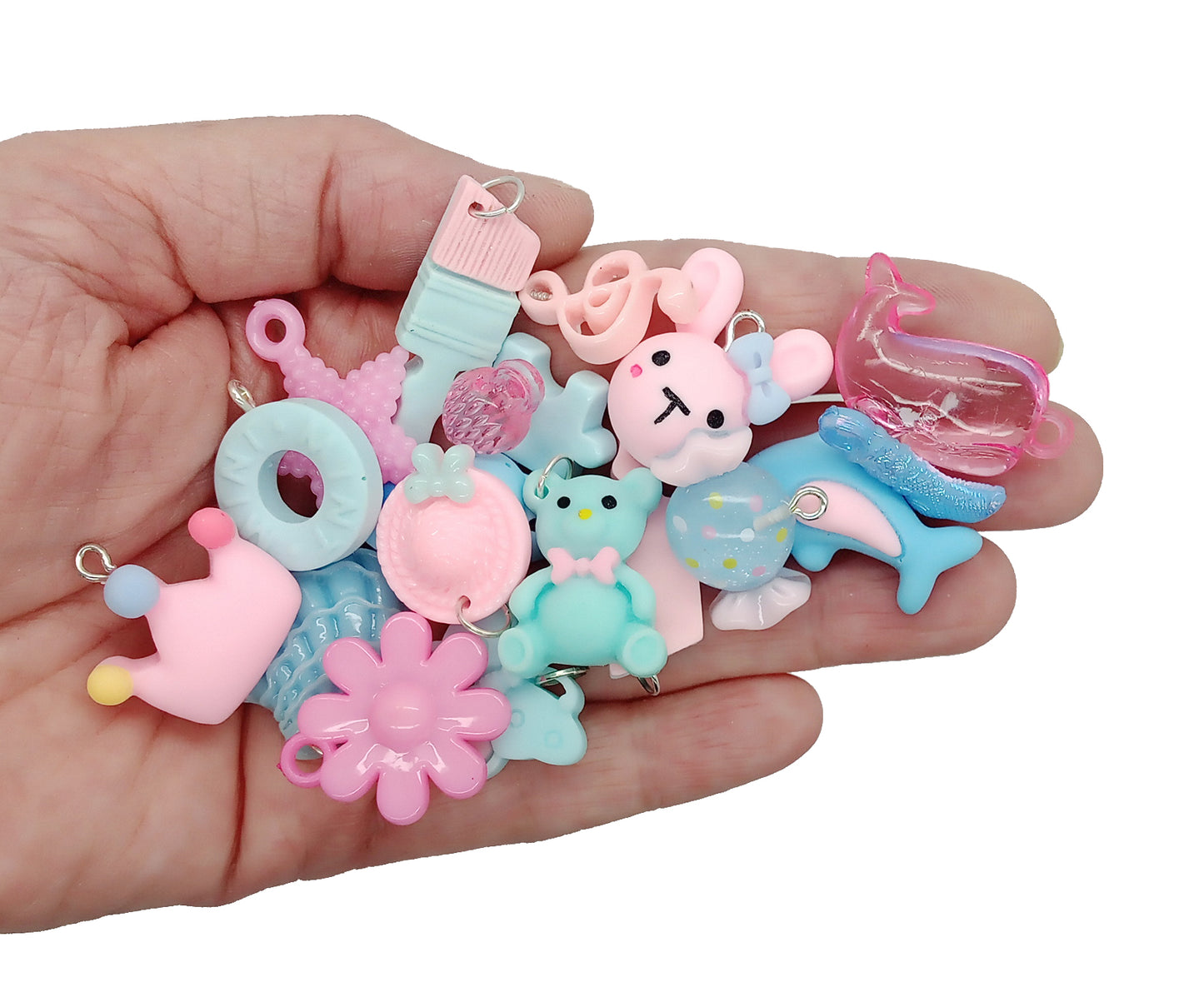 Cute Charm Mix in Pink & blue, 30 pieces, Pastel Resin and Acrylic Mix