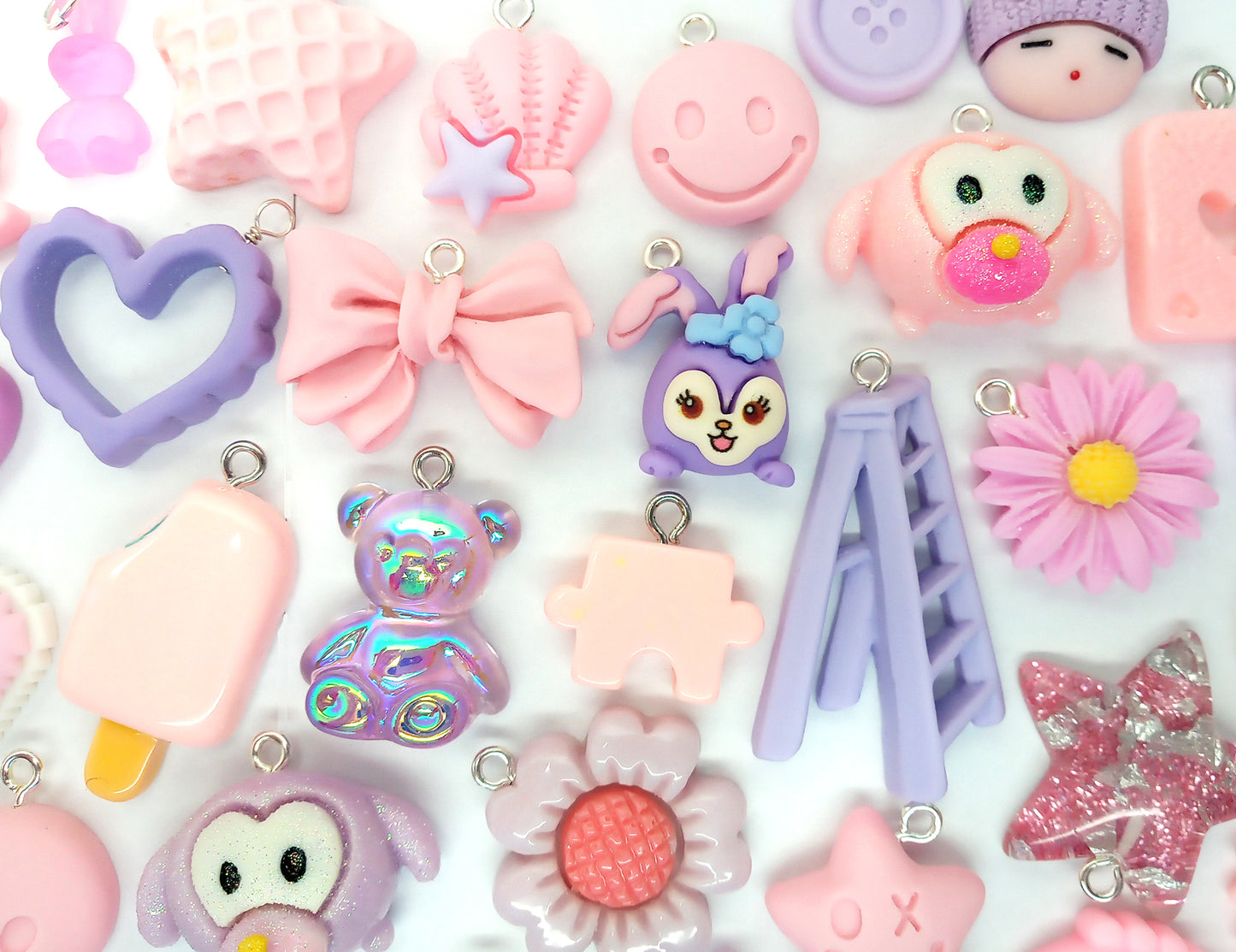 Pink & Purple Charm Mix, 20 pc Cute Resin Cabochon Grab Bag