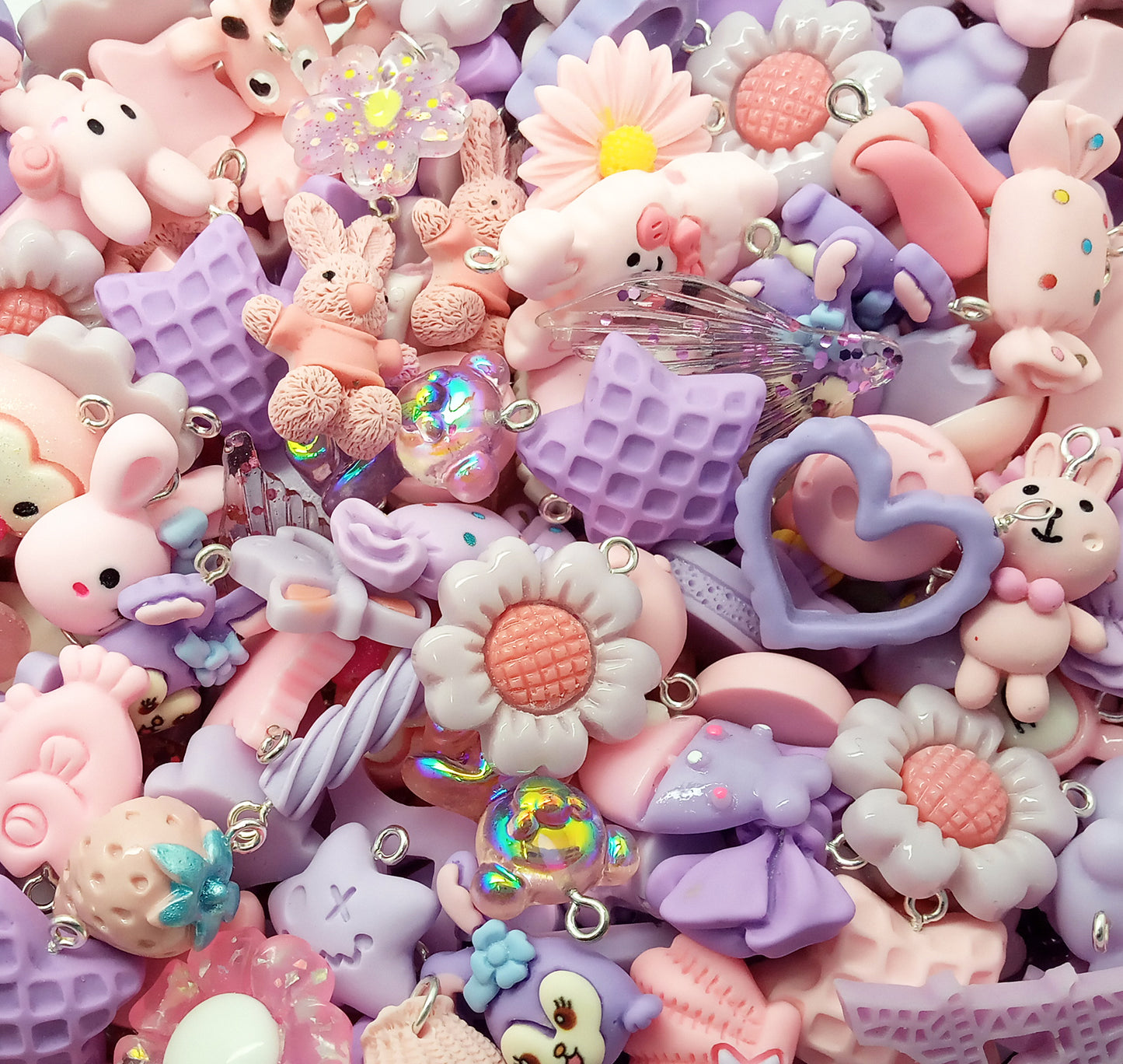 Pink & Purple Charm Mix, 20 pc Cute Resin Cabochon Grab Bag