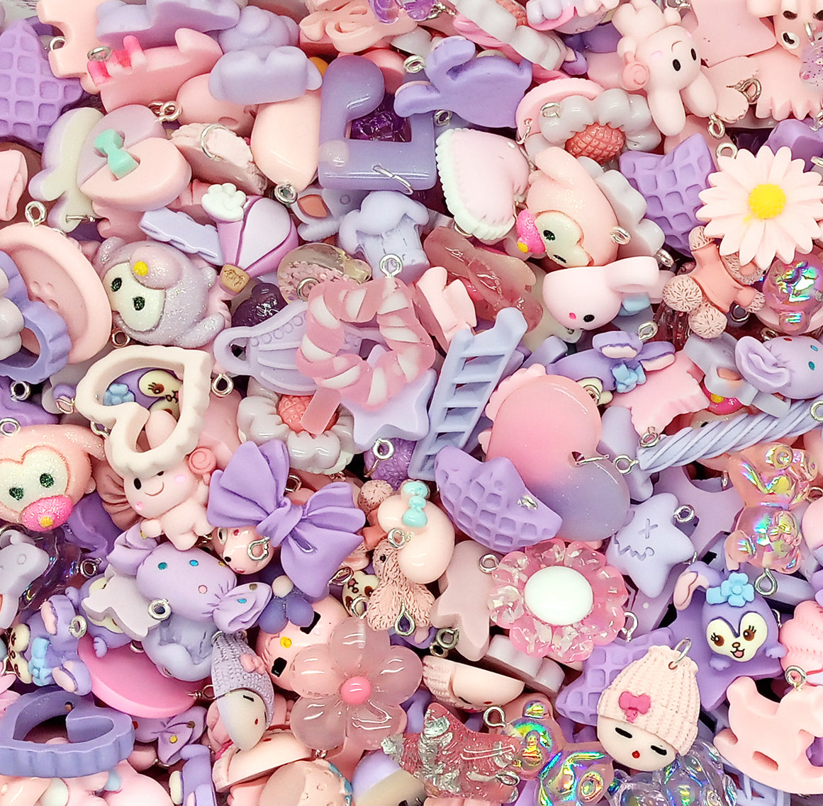 Pink & Purple Charm Mix, 20 pc Cute Resin Cabochon Grab Bag