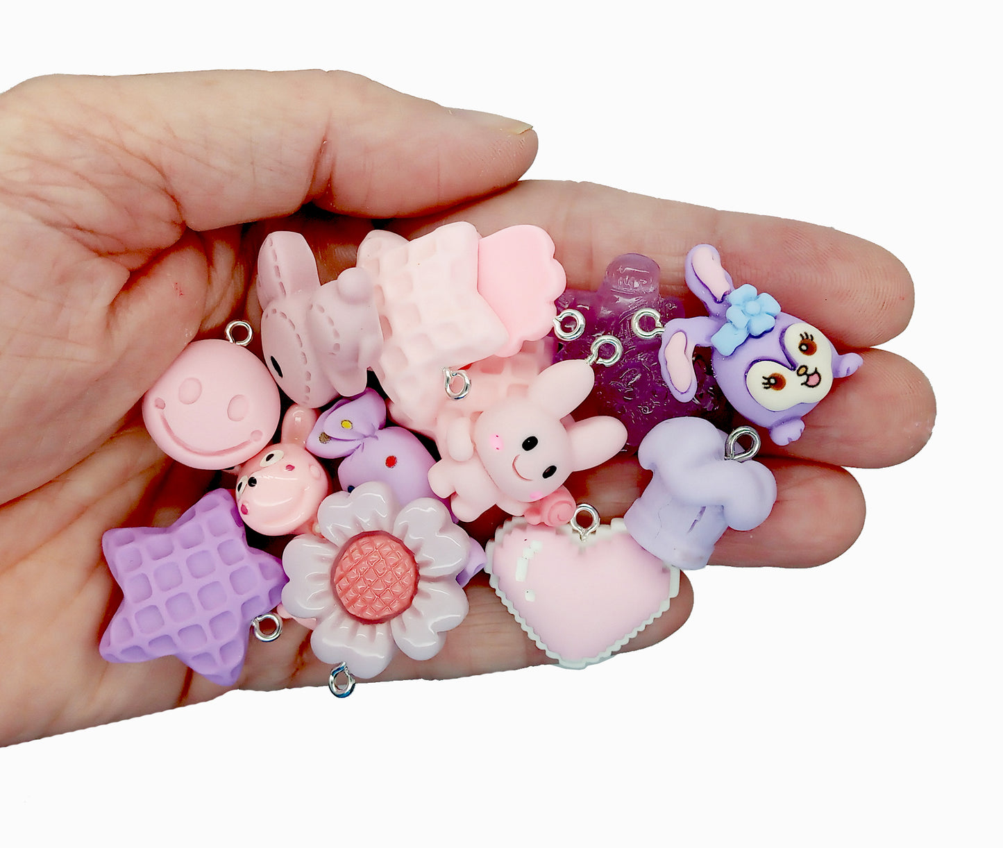 Pink & Purple Charm Mix, 20 pc Cute Resin Cabochon Grab Bag