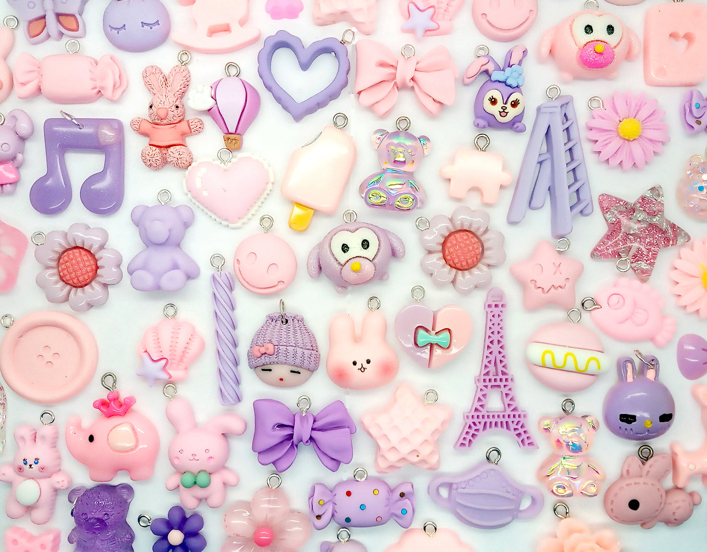 Pink & Purple Charm Mix, 20 pc Cute Resin Cabochon Grab Bag