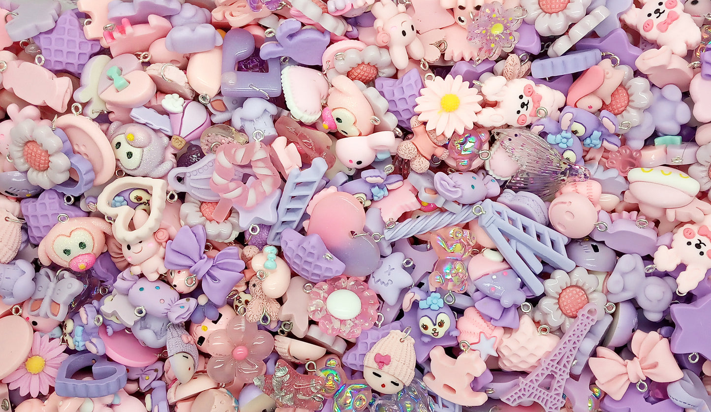 Pink & Purple Charm Mix, 20 pc Cute Resin Cabochon Grab Bag