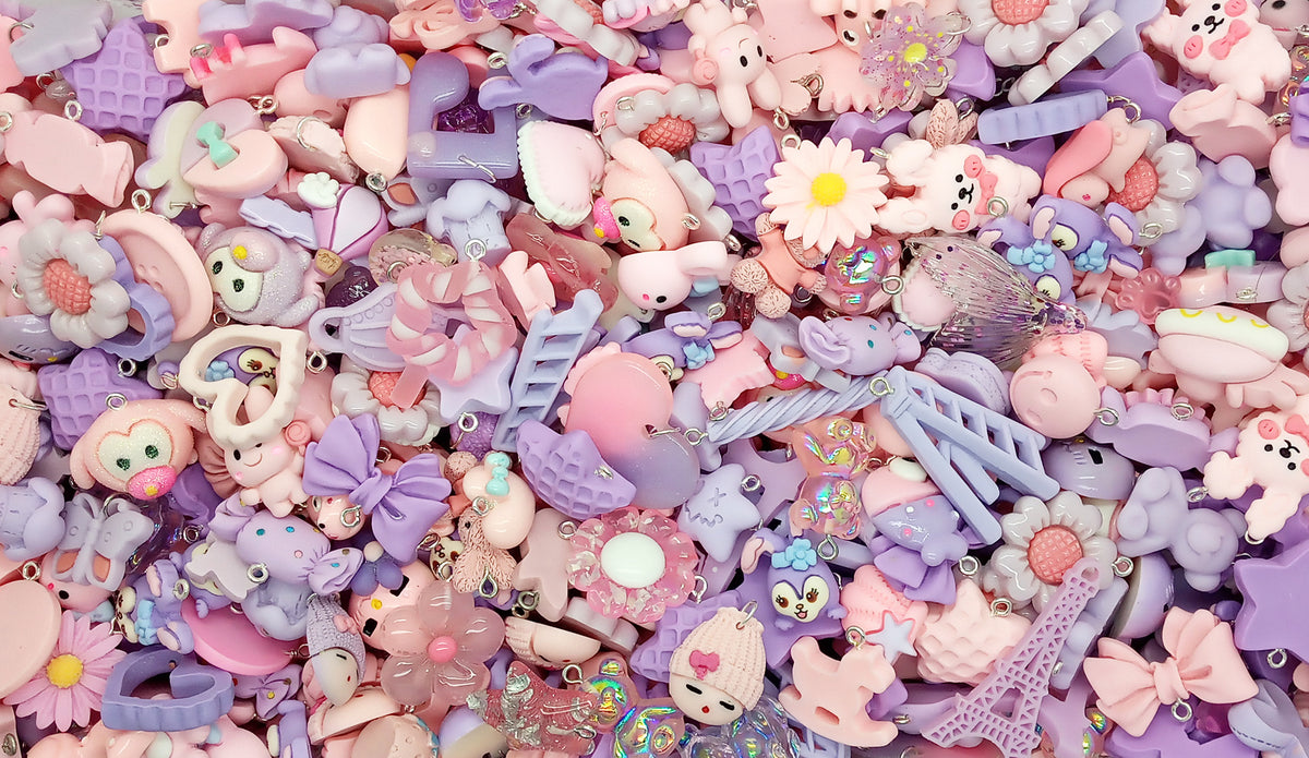 US Seller - 100+ pcs Pastel Charms and Flatbacks Grab Bag - Cute Resin  Cabochons for crafts!