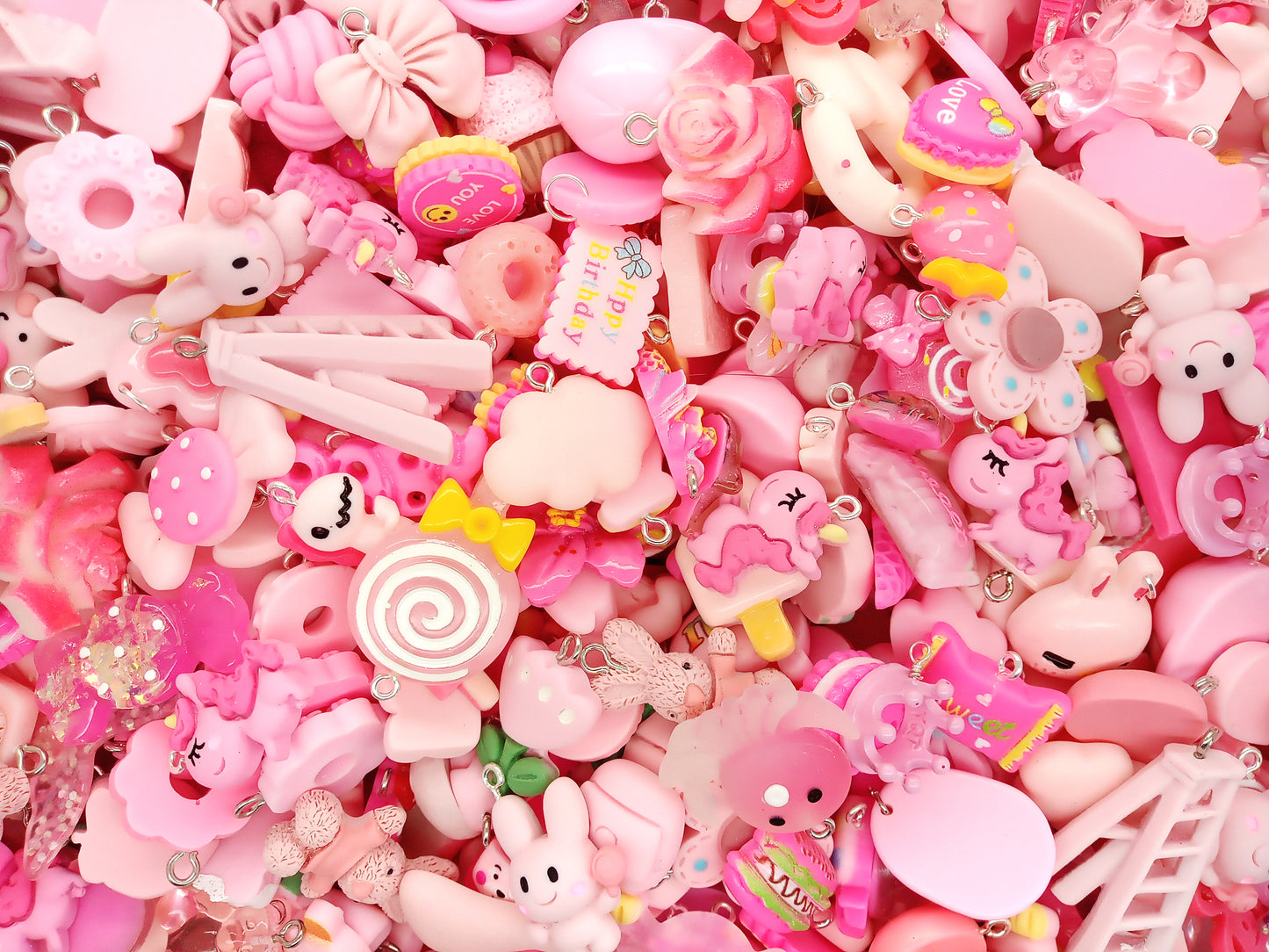 Pink Kawaii Charm Mix, 25pc Cute Resin Cabochon Charm Grab Bag