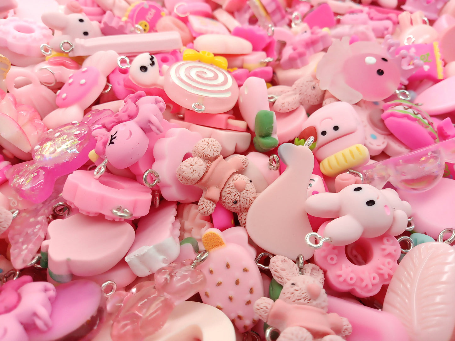 Pink Kawaii Charm Mix, 25pc Cute Resin Cabochon Charm Grab Bag