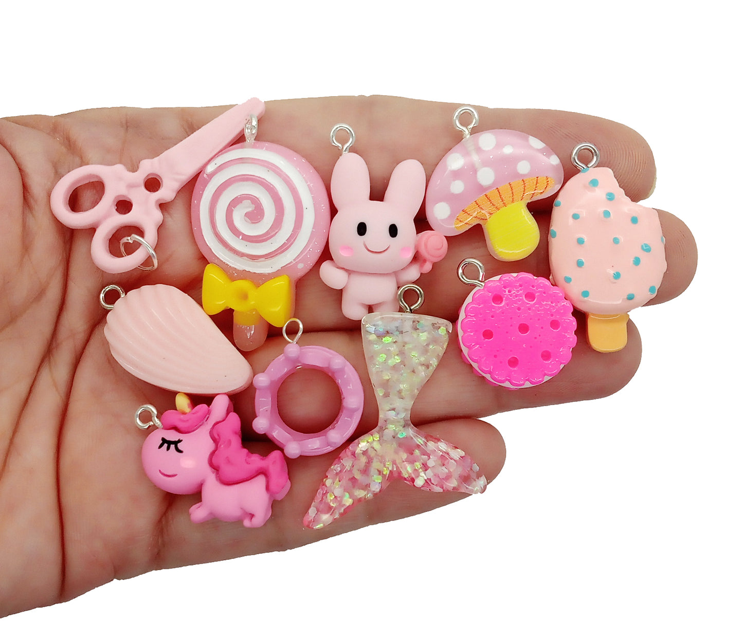 Pink Kawaii Charm Mix, 25pc Cute Resin Cabochon Charm Grab Bag